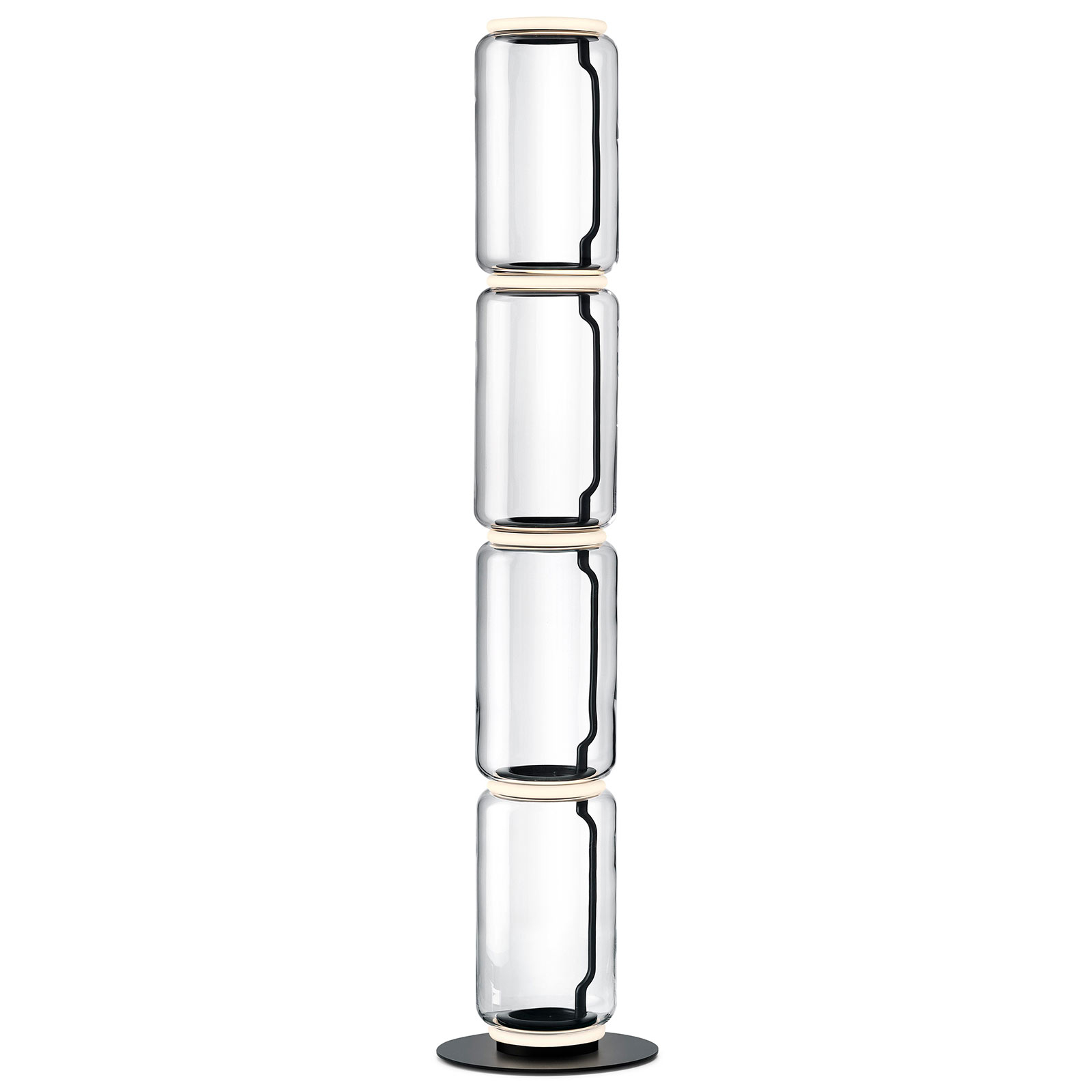 Flos FLOS Noctambule 4 low cylinders, small base, for Living / Dining Room, glass, aluminium, 45 W, energy efficiency: A+, H: 185 cm