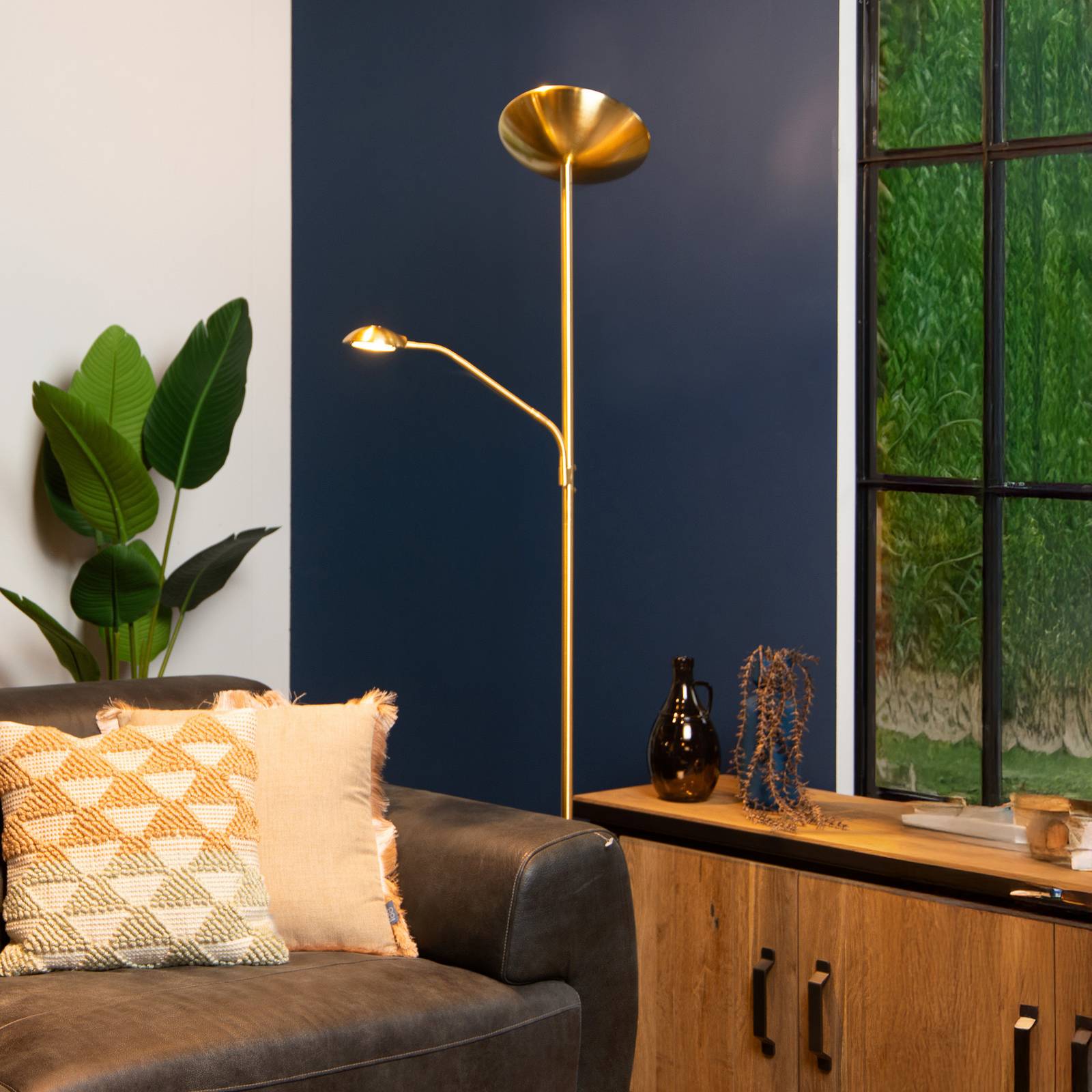 Lucide LED vloerlamp ZENITH, goud, 2-lamps, hoogte 180 cm, metaal, dimbaar