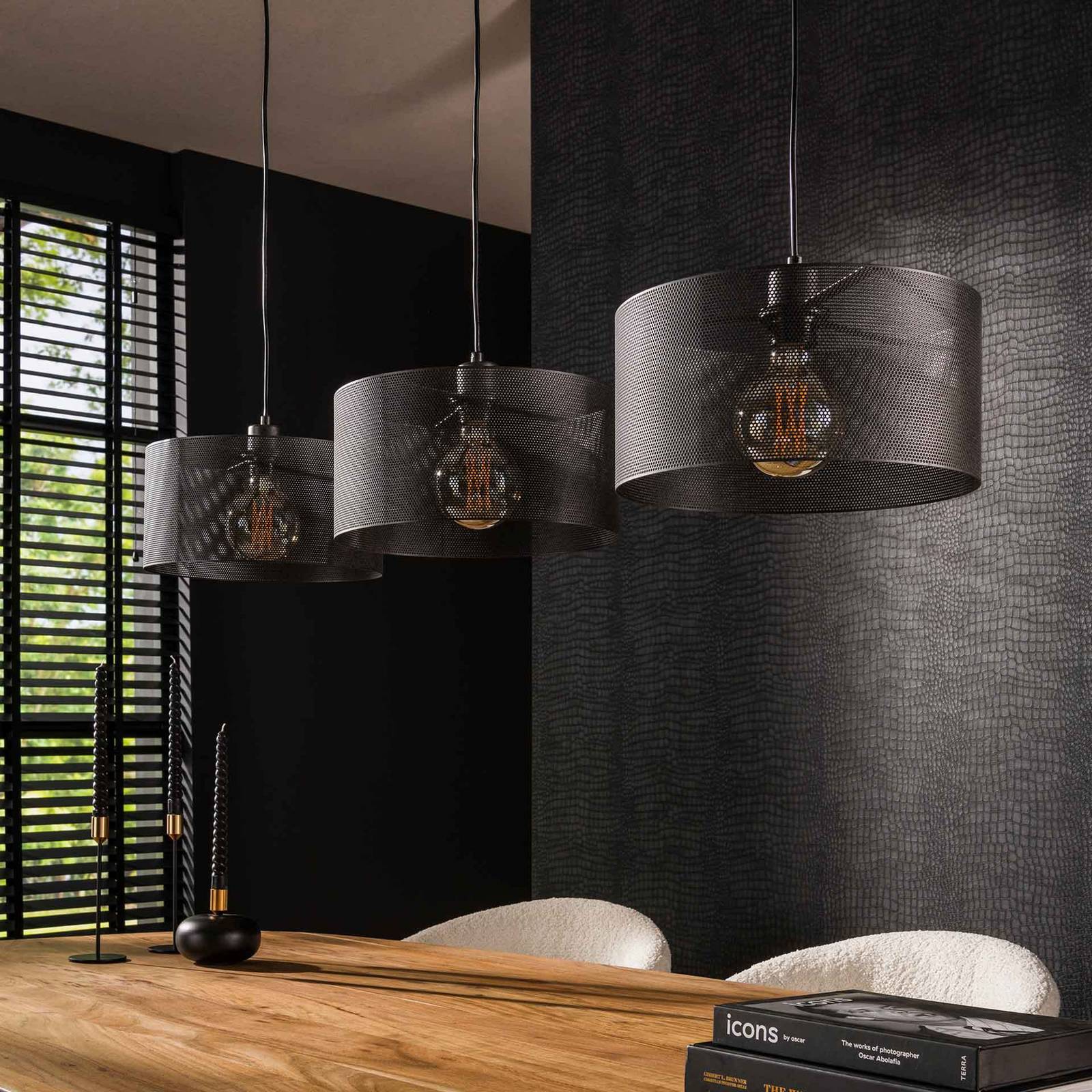 Lampa wisząca Tonno, 3-punktowa, czarny, metal, siatka