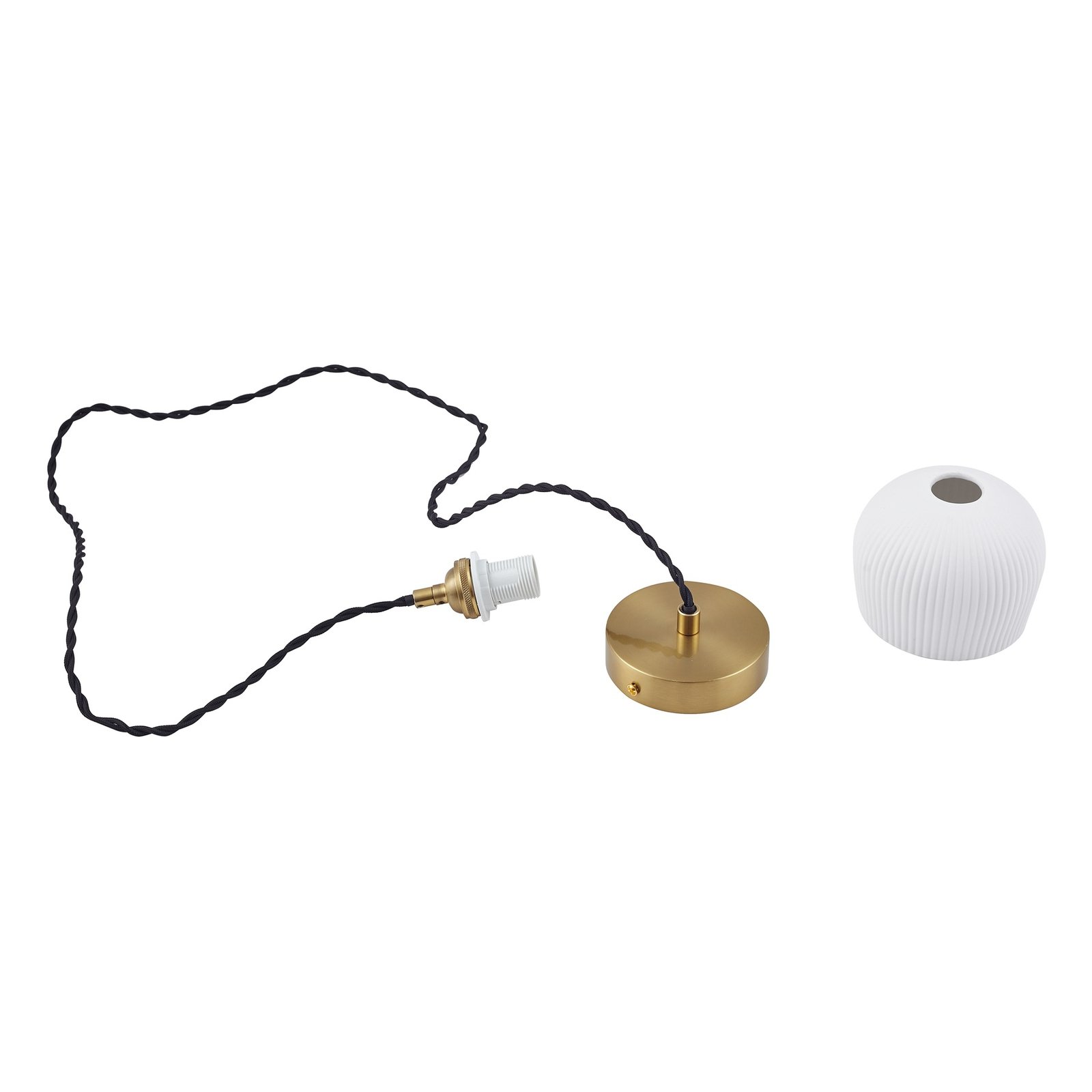 Lindby hanglamp Nolane, Ø 11 cm, keramiek, wit/messing