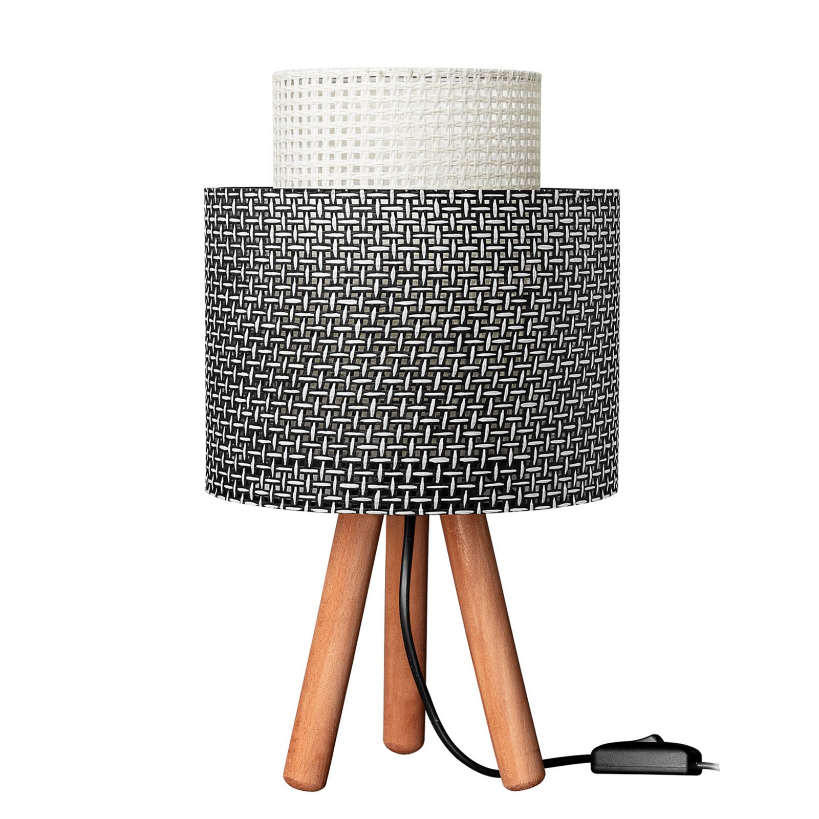 Stalinė lempa "Dona", juodai balta raštuota/medžio spalvos, audinys