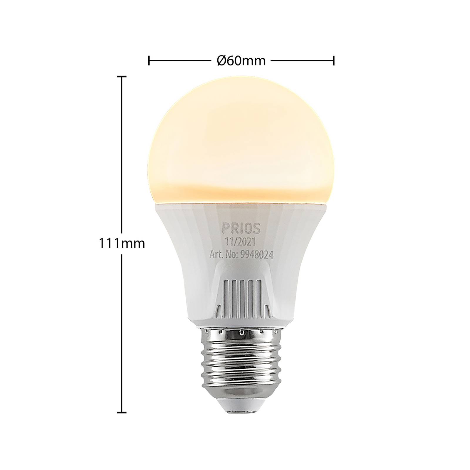 PRIOS LED-pære E27 A60 11W hvit 3 000 K 3 stk