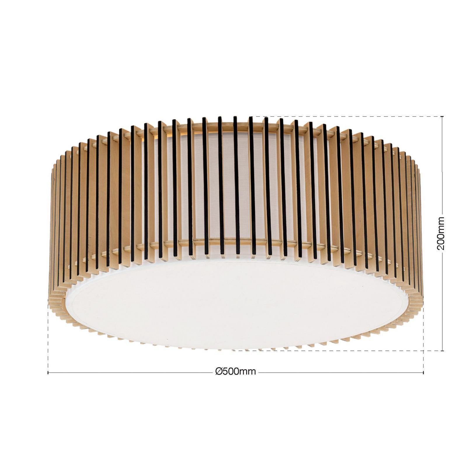 Loftlampe Tarta, Ø 50 cm, træ, tekstildiffusor, 4 x E27