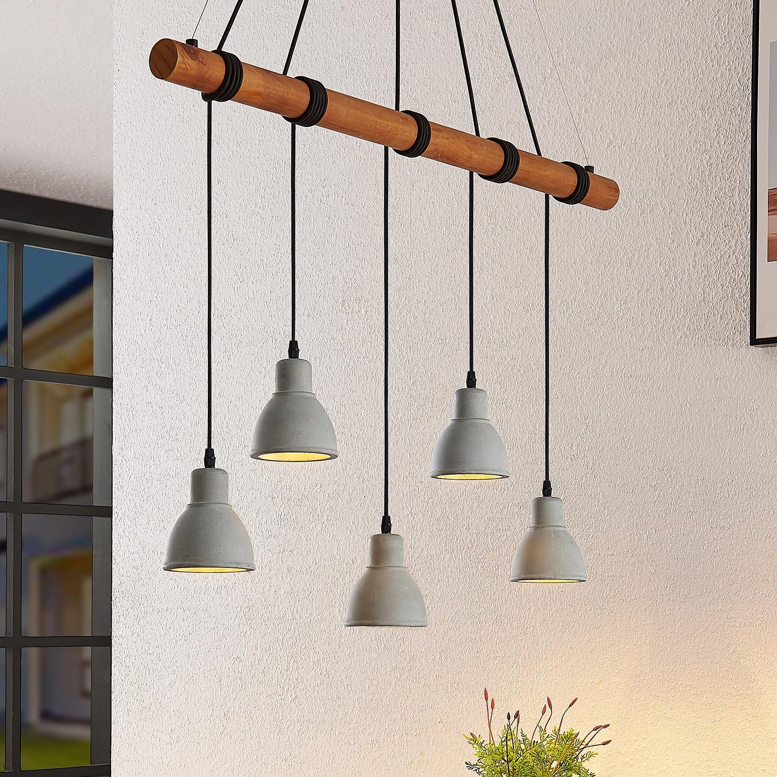 Lindby Dorte lámpara colgante de madera y hormigón