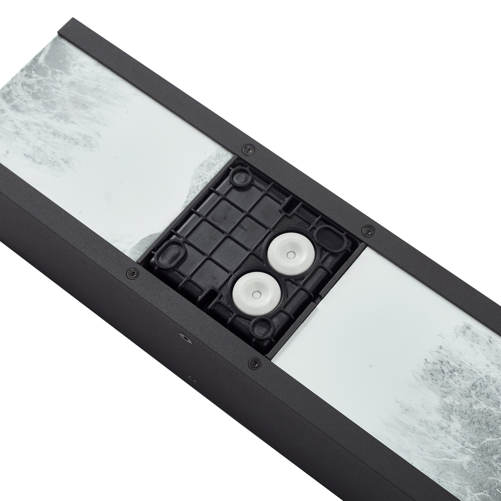 Lucande LED outdoor wall light Lavrin, black/marble, aluminium