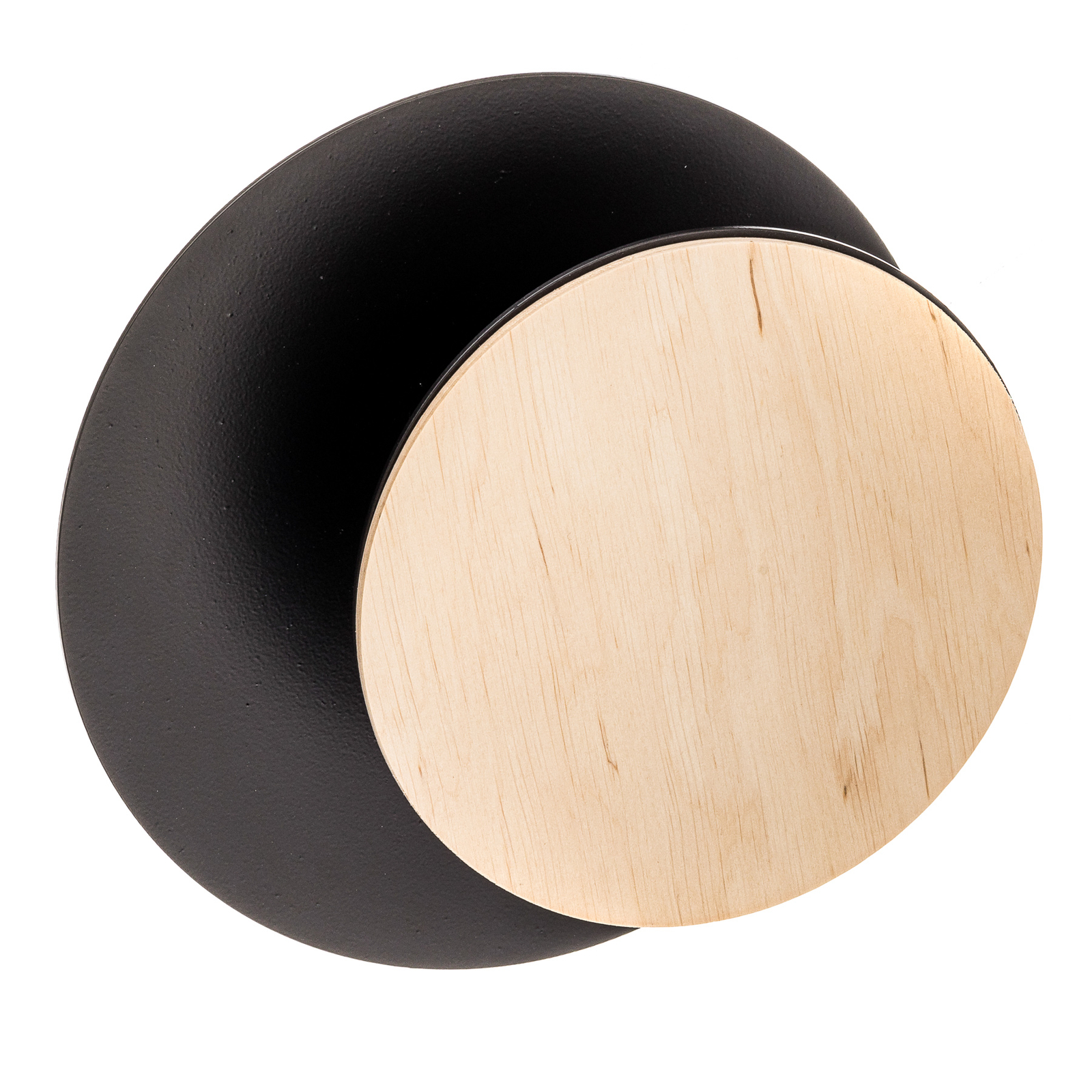 Wandlampe Circle in Schwarz mit Holz-Dekorplatte