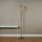 Bellis II floor lamp, antique brass colour, glass, 3-bulb, G9