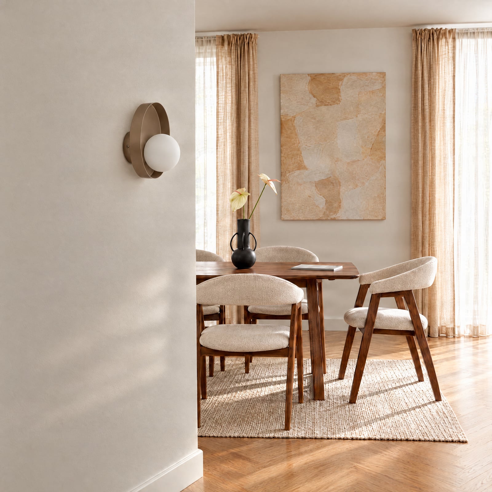 Vägglampa Kido K1, beige, stål/glas, Ø 20 cm