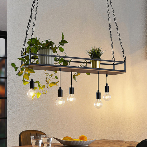 Lindby Kirista hanglamp, 5-lamps, hout