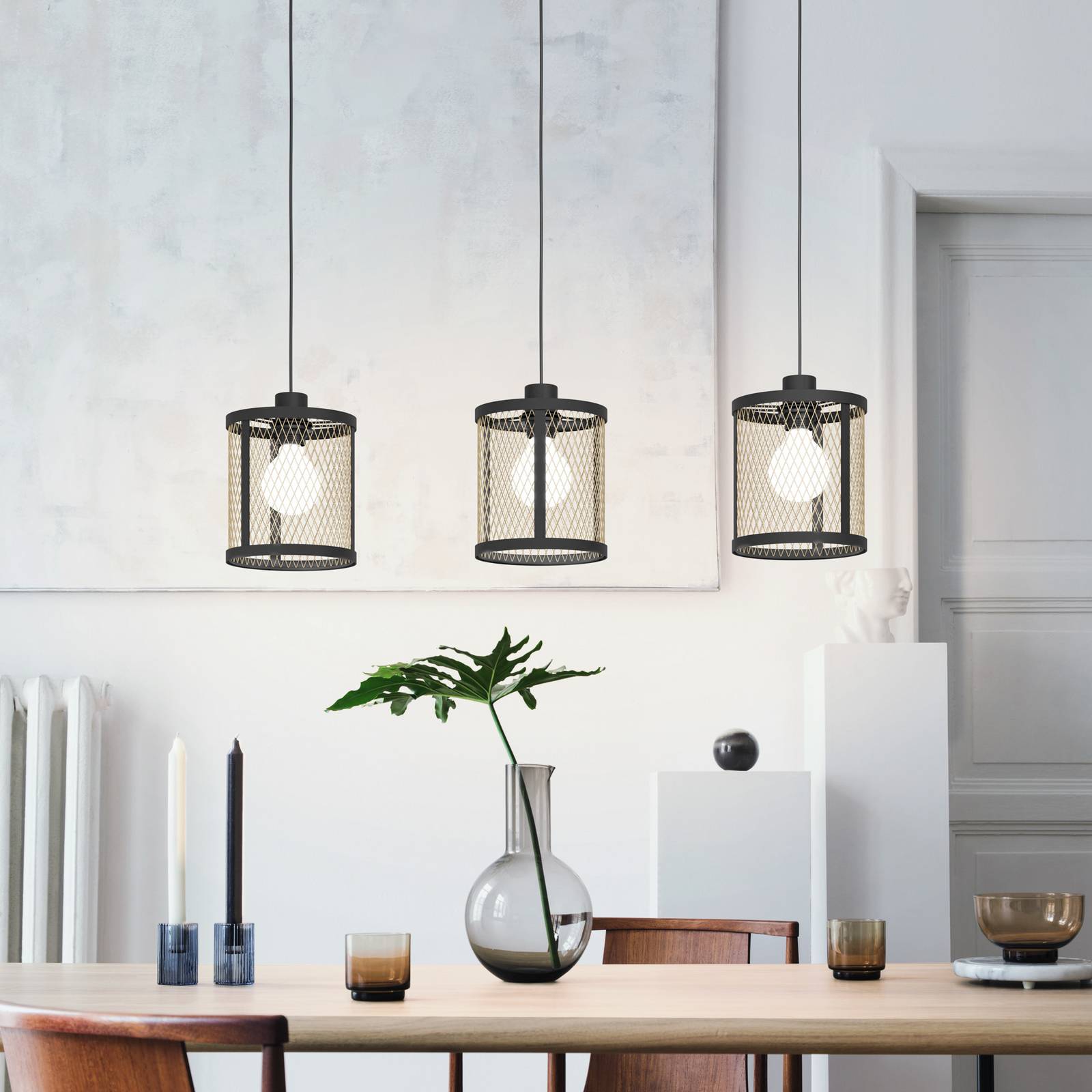 EGLO Suspension Dellow, longueur 88 cm, noir/laiton, à 3 lampes