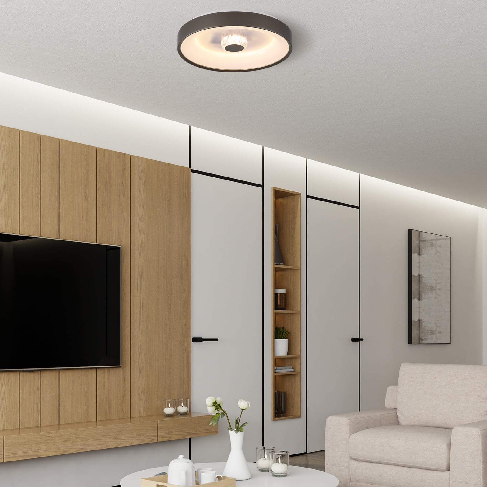 LED plafondlamp Polka, latte/wit, Ø 38 cm, ijzer/acryl