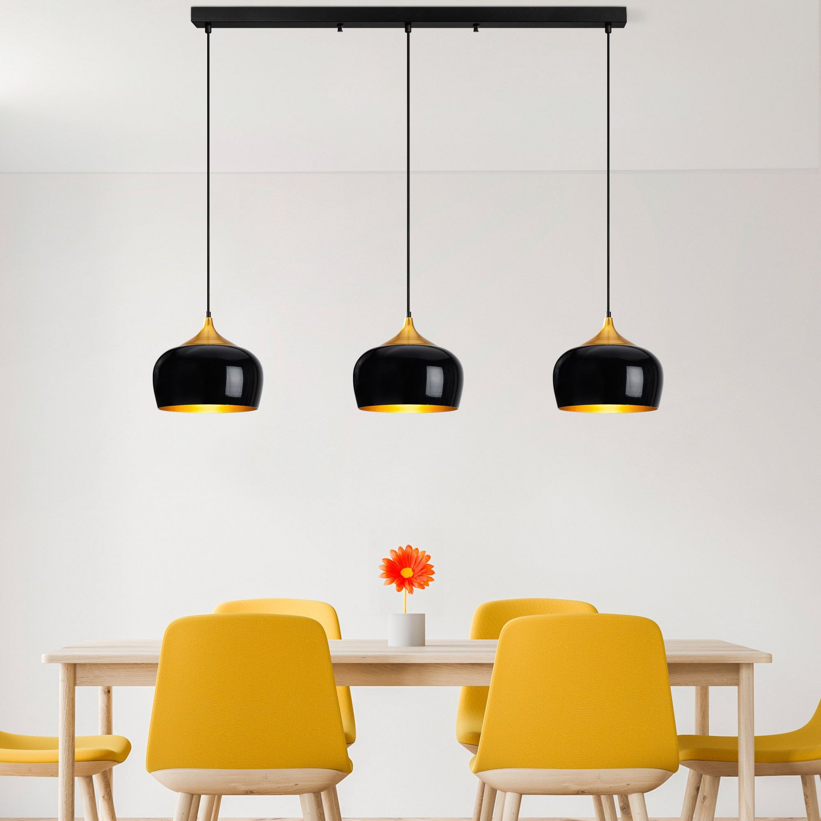 Berceste pendant light, black, 3-bulb, length 140 cm