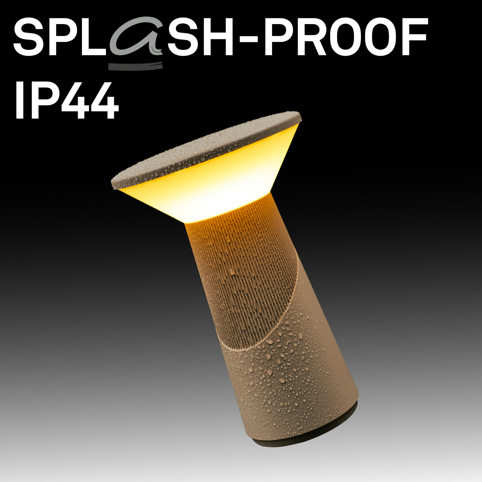 Lampa stołowa LED z akumulatorem Pilia, beżowa, wysokość 24 cm, IP44 Lampa stołowa LED z akumulatorem Pilia, beżowa, wysokość 24 cm, IP44