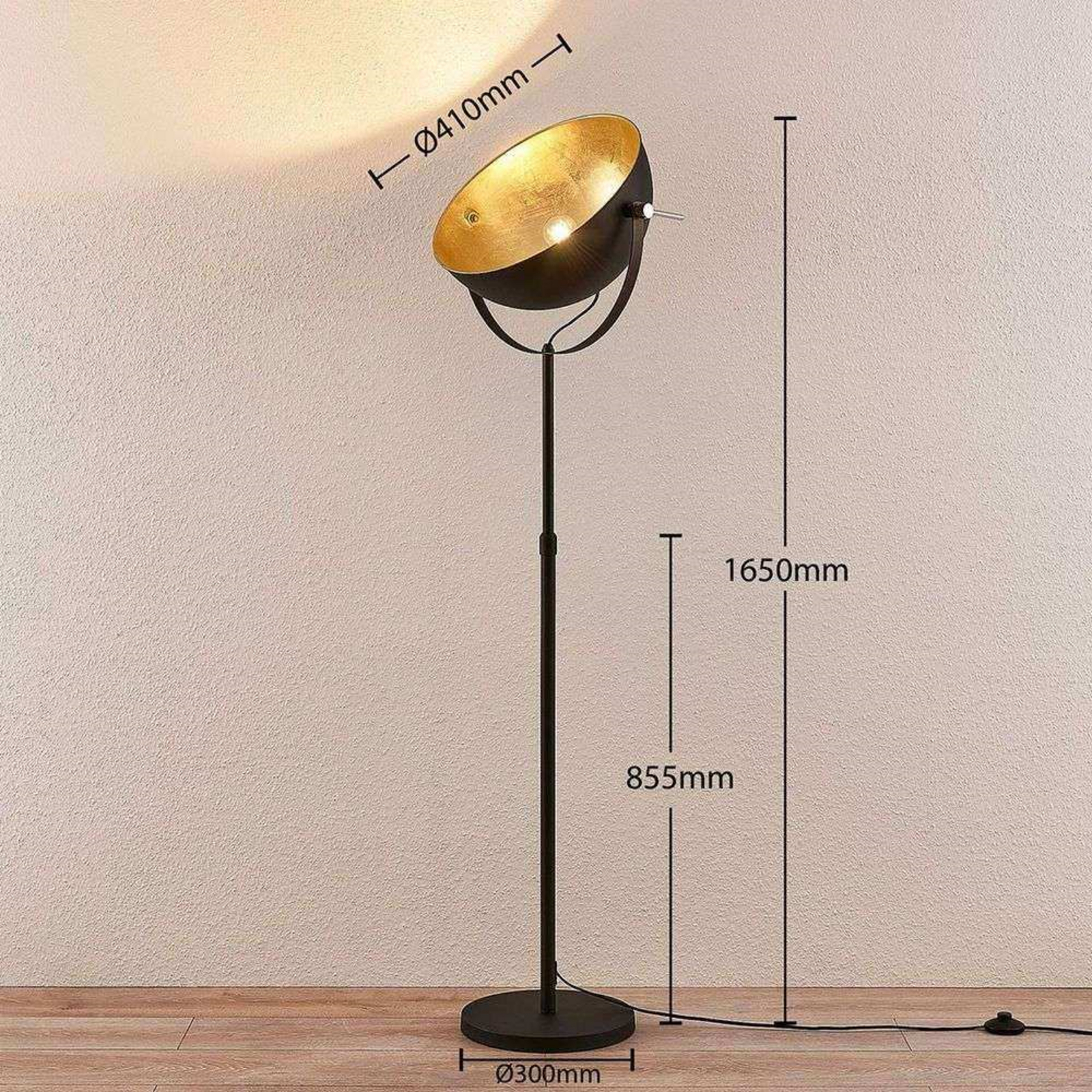 Muriel 1 Stojaca Lampa Black/Gold - Lindby