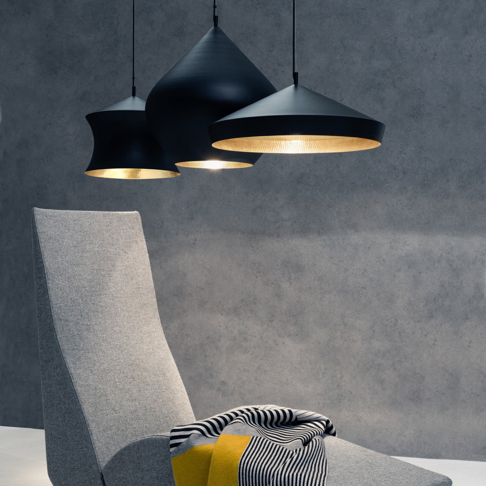 Tom Dixon Beat Flat lampă pendul LED - Camera de zi / sufragerie - design - negru auriu - Metal