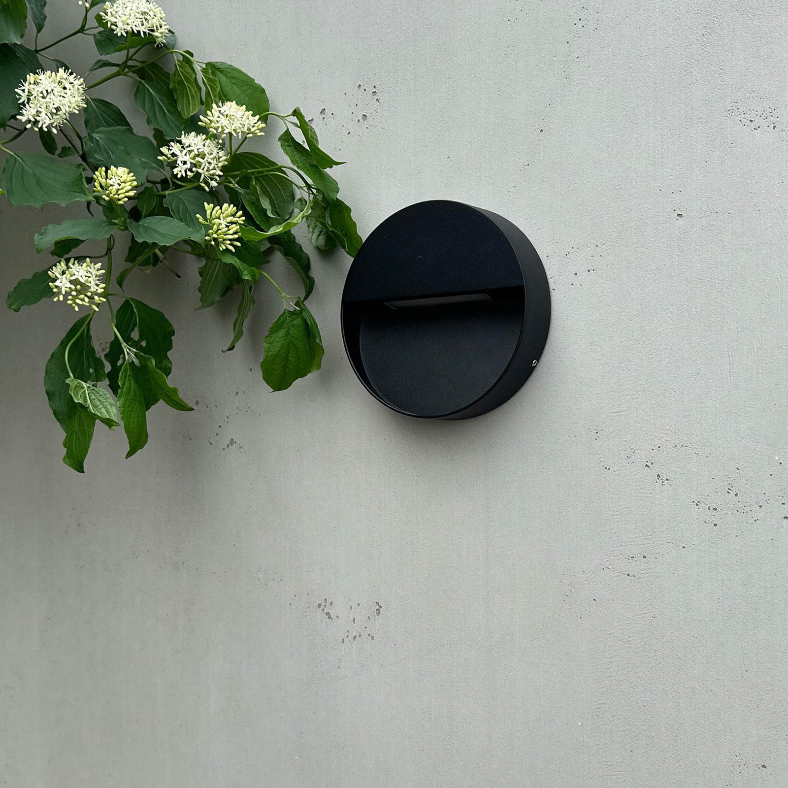 Dyberg Larsen LED outdoor wall lamp Pluto, black, Ø 15 cm