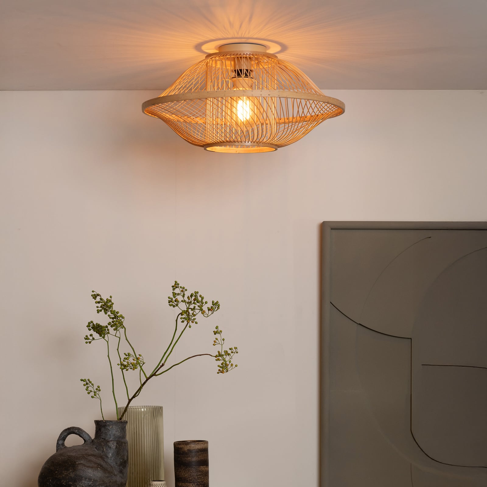 GOOD & MOJO Plafonnier Maui, naturel, Ø 50 cm, bambou, E27