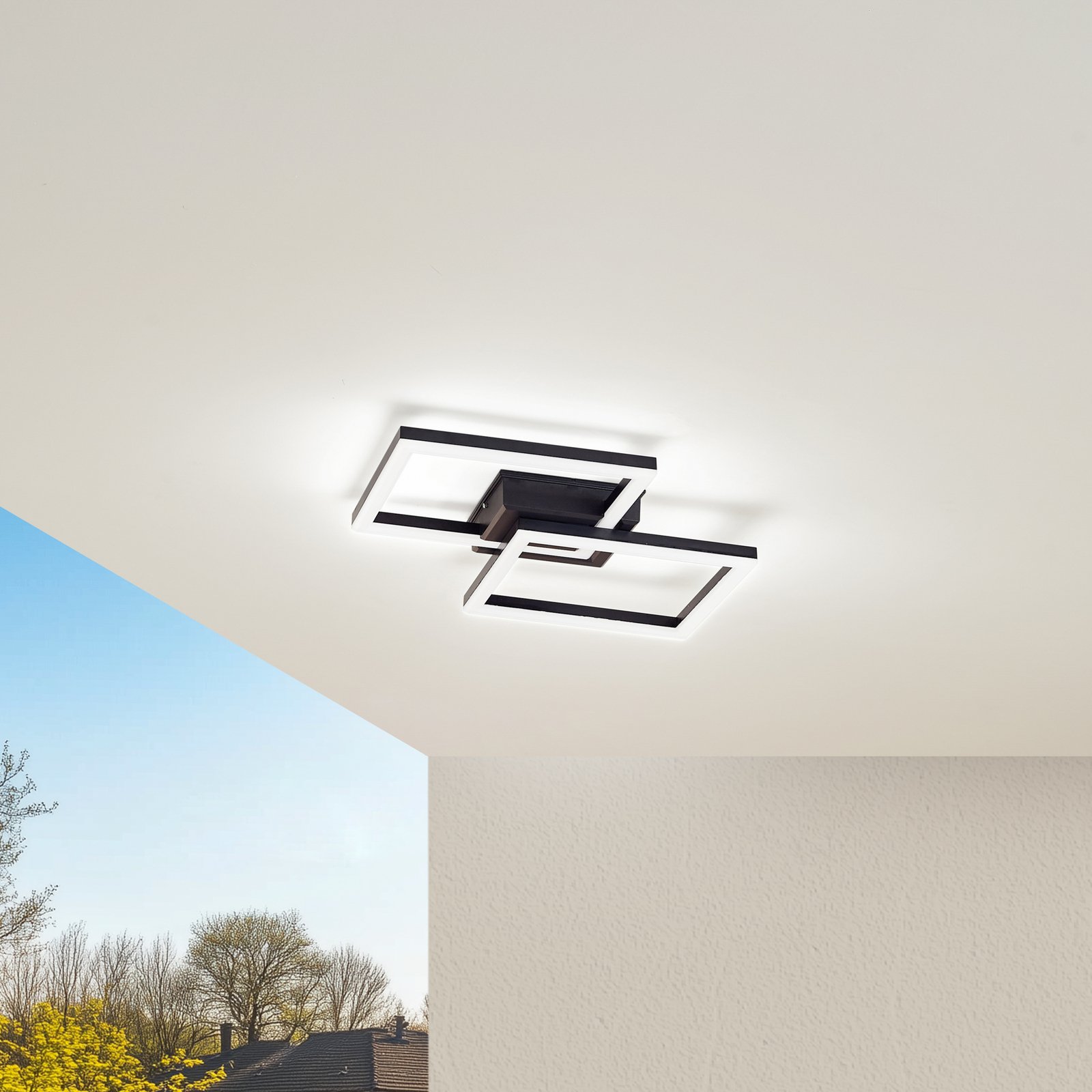 Lindby Plafonnier d'extérieur LED Finian, 48cm x 48cm, CCT à intensité