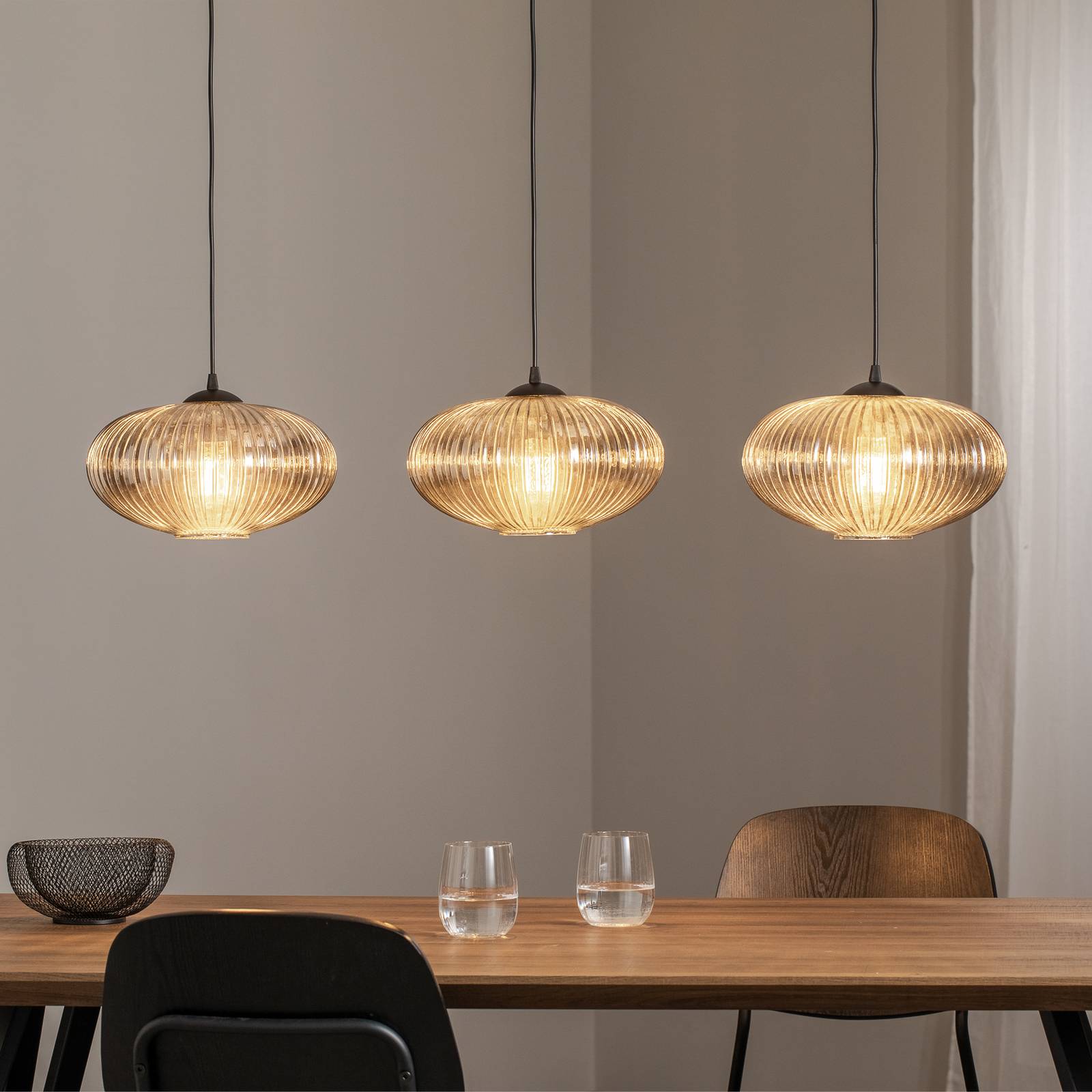 Lampa do jadalni Coco, długość 115 cm, czarny/dymny szary, 3-punktowa.