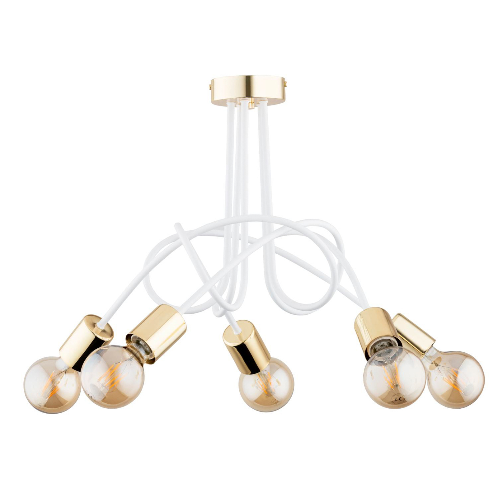 Tango plafondlamp, wit/goudkleurig, 5-lamps, Ø 55 cm
