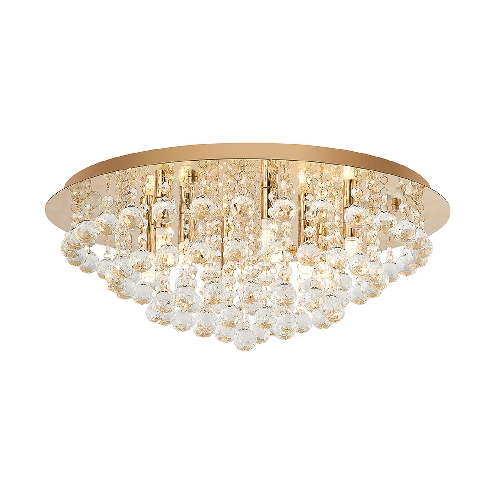 Lindby laevalgusti Gillion, 8-lampe, kuldne, kristall, Ø 55cm