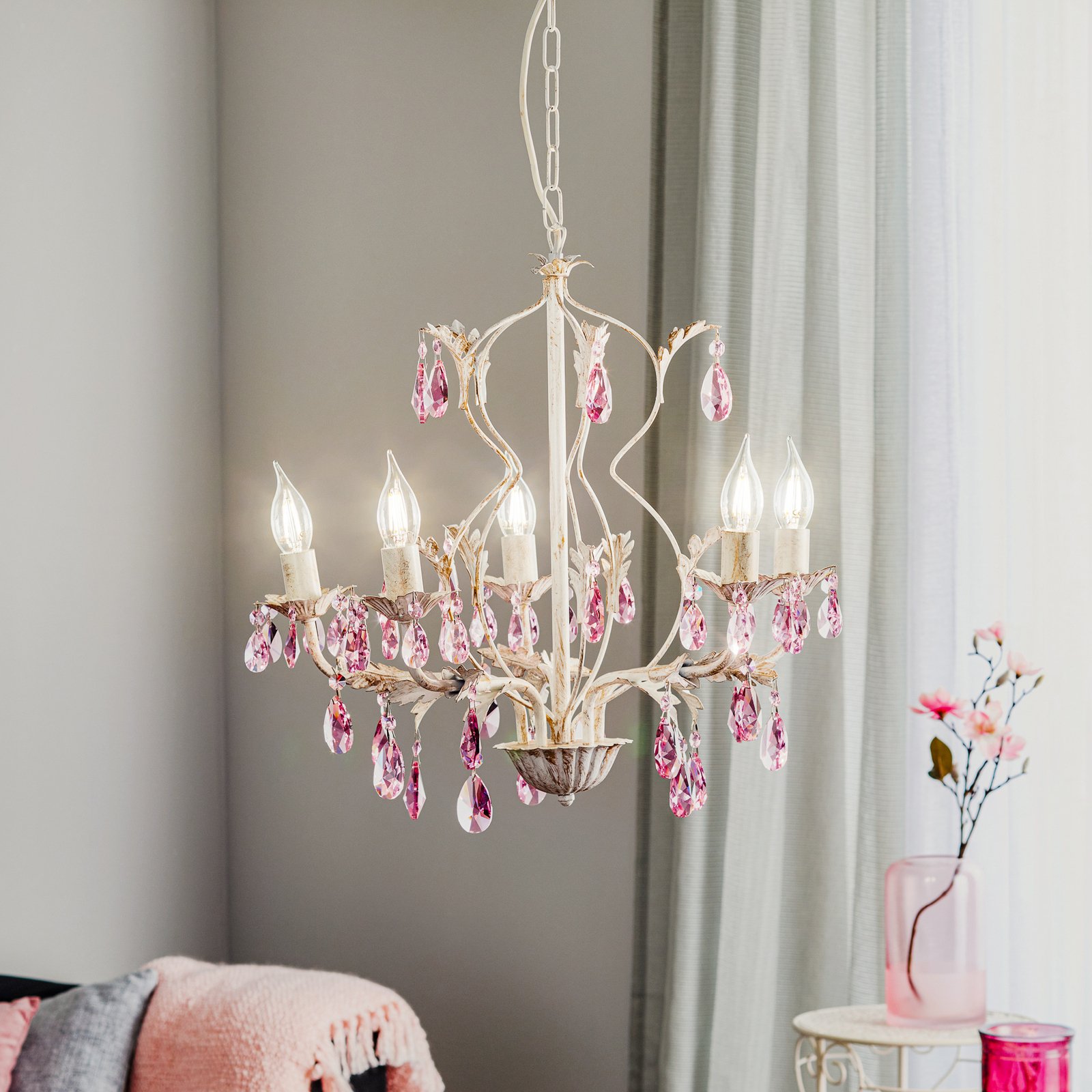 white and pink chandelier