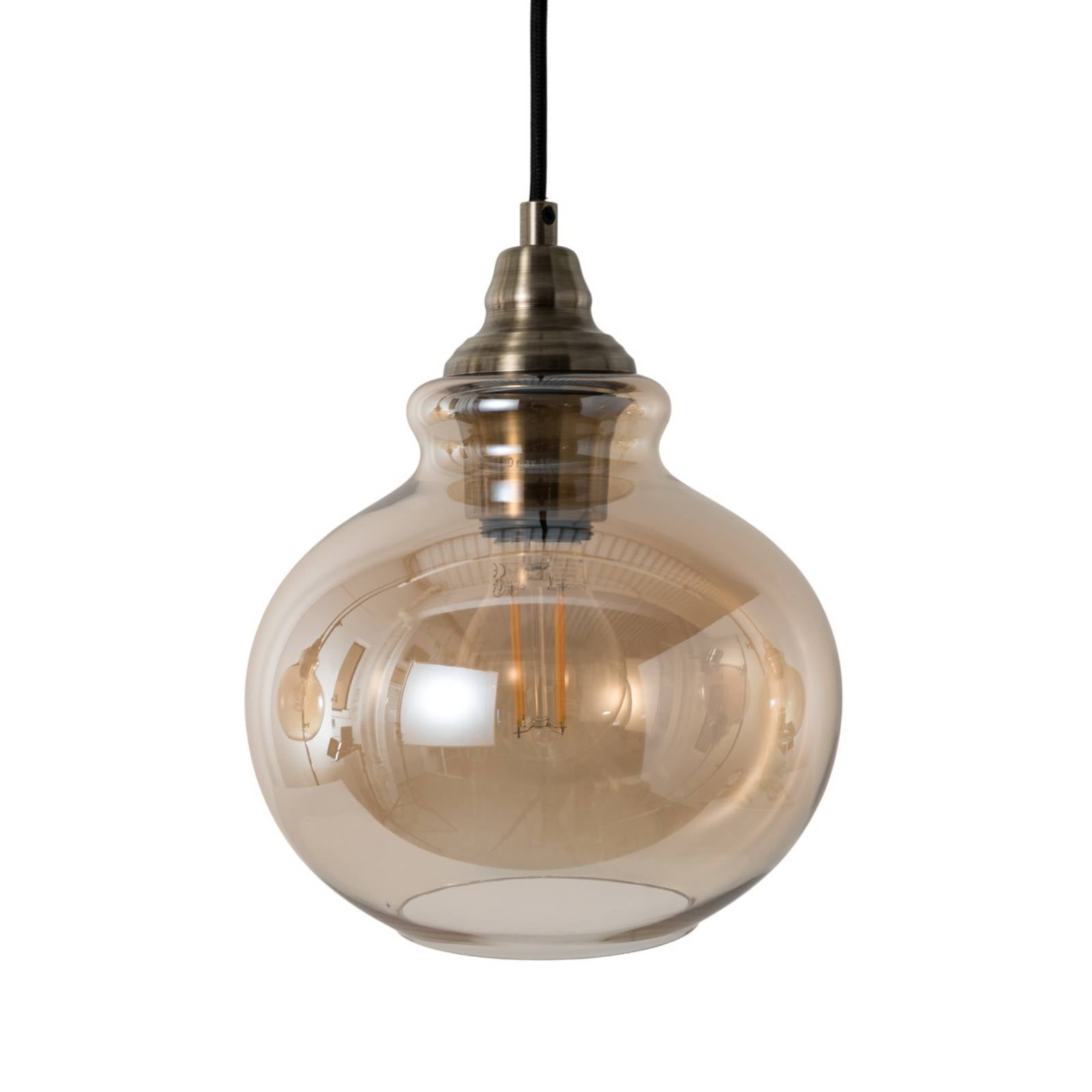 Lampa wisząca Lindby Tymoni, 3-punktowa, bursztynowa, szkło, Ø 20 cm