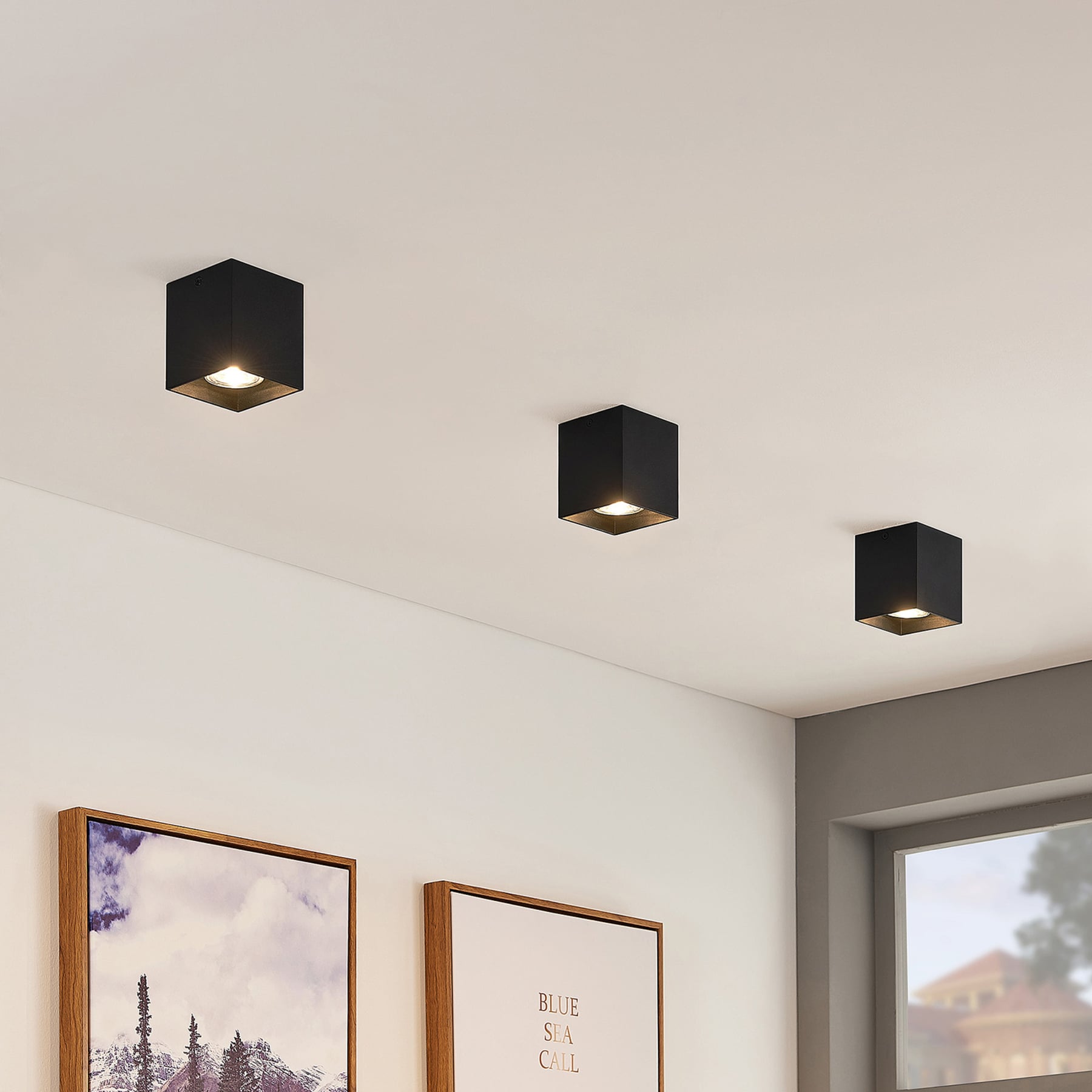 ELC Efey ceiling lamp, GU10, angular, black, for Living / Dining Room, aluminium, metal, GU10, 50 W, energy efficiency: A++, L: 8.3 cm, W: 8.3 cm, H: 9.5 cm