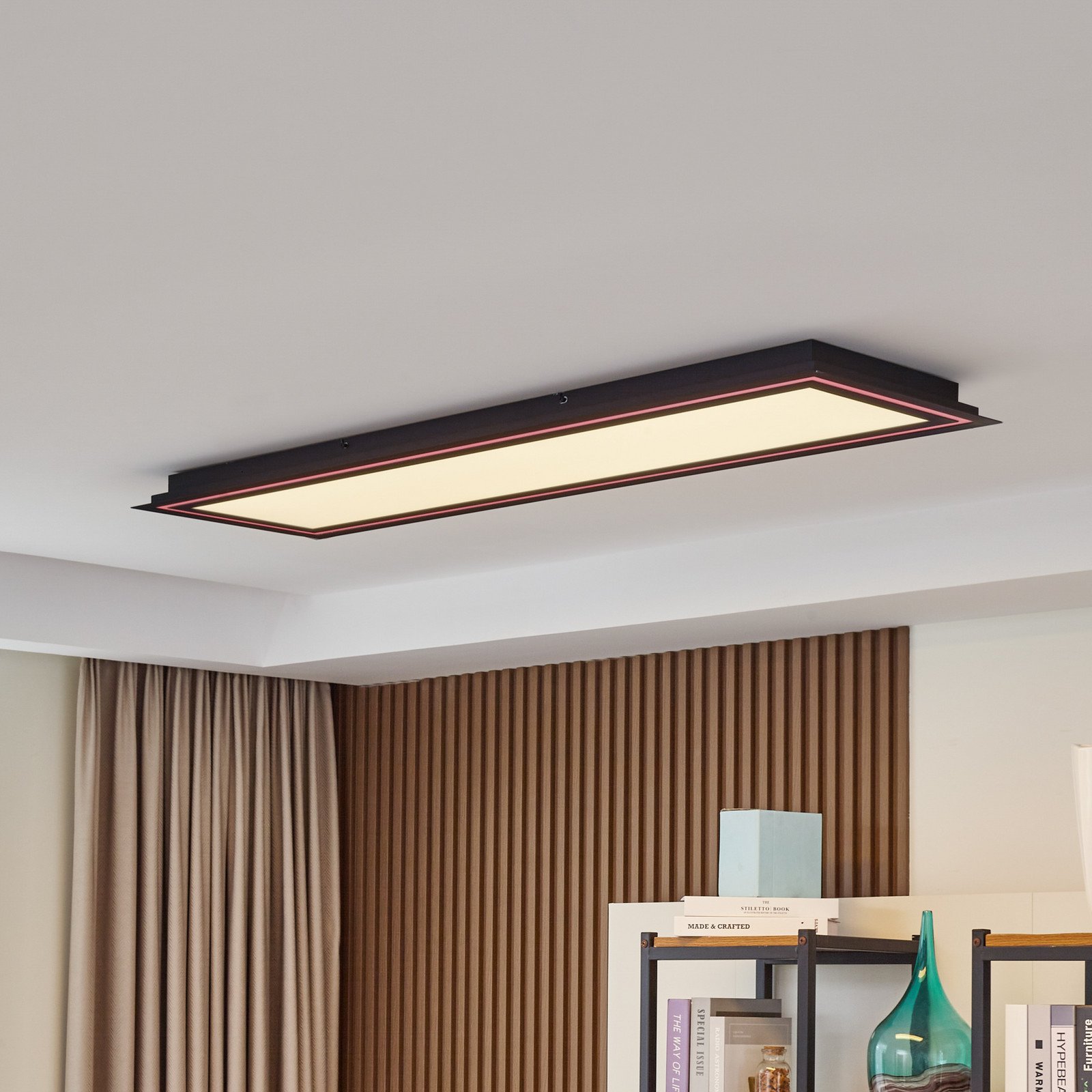 Plafonieră cu LED-uri Lucande Leicy negru 124 cm RGB CCT - Camera de zi / sufragerie - modern - negru alb - Metal