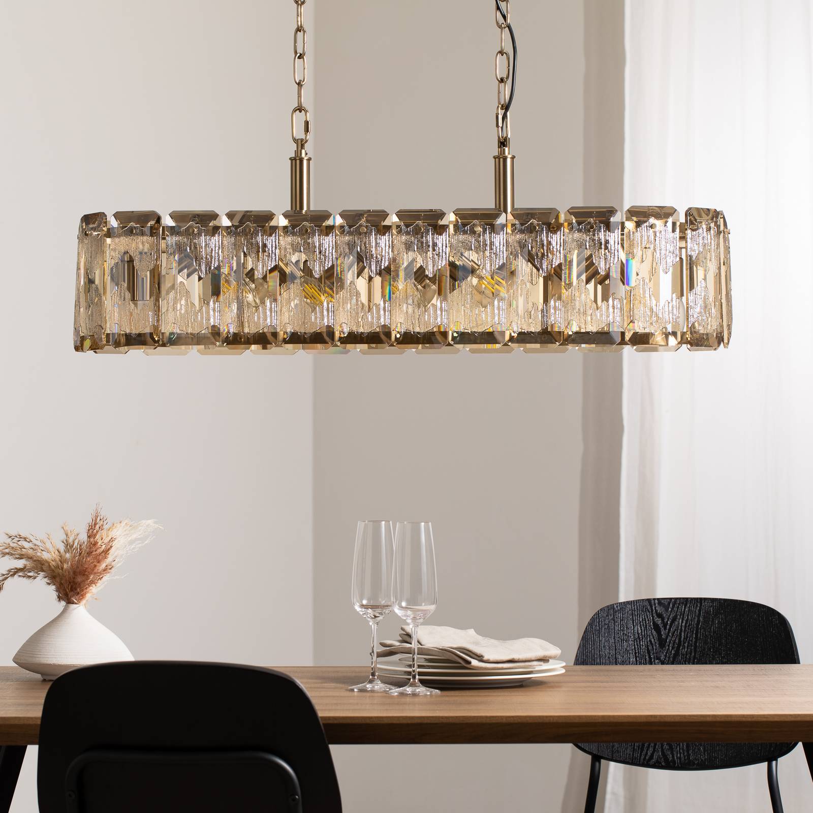 Hängelampe Orvin, messing antik 96x30 cm Glas/Metall 16-flg. günstig online kaufen