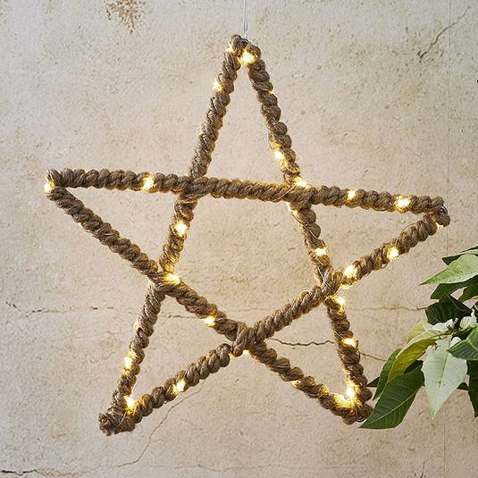 Jutta LED decorative star, wrapped in jute rope Lights.co.uk
