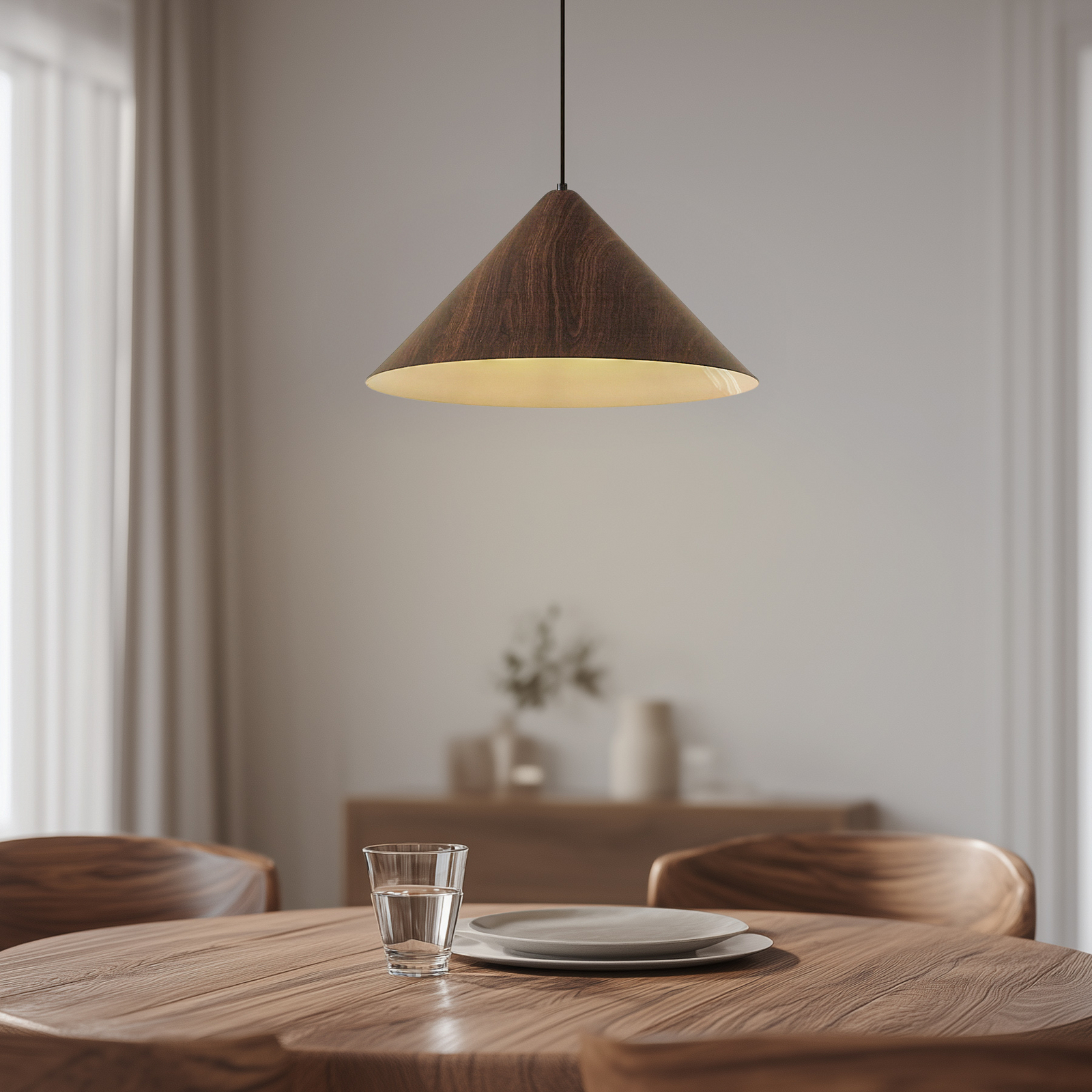 Lindby Clarine pendant light, walnut, Ø 50 cm, metal
