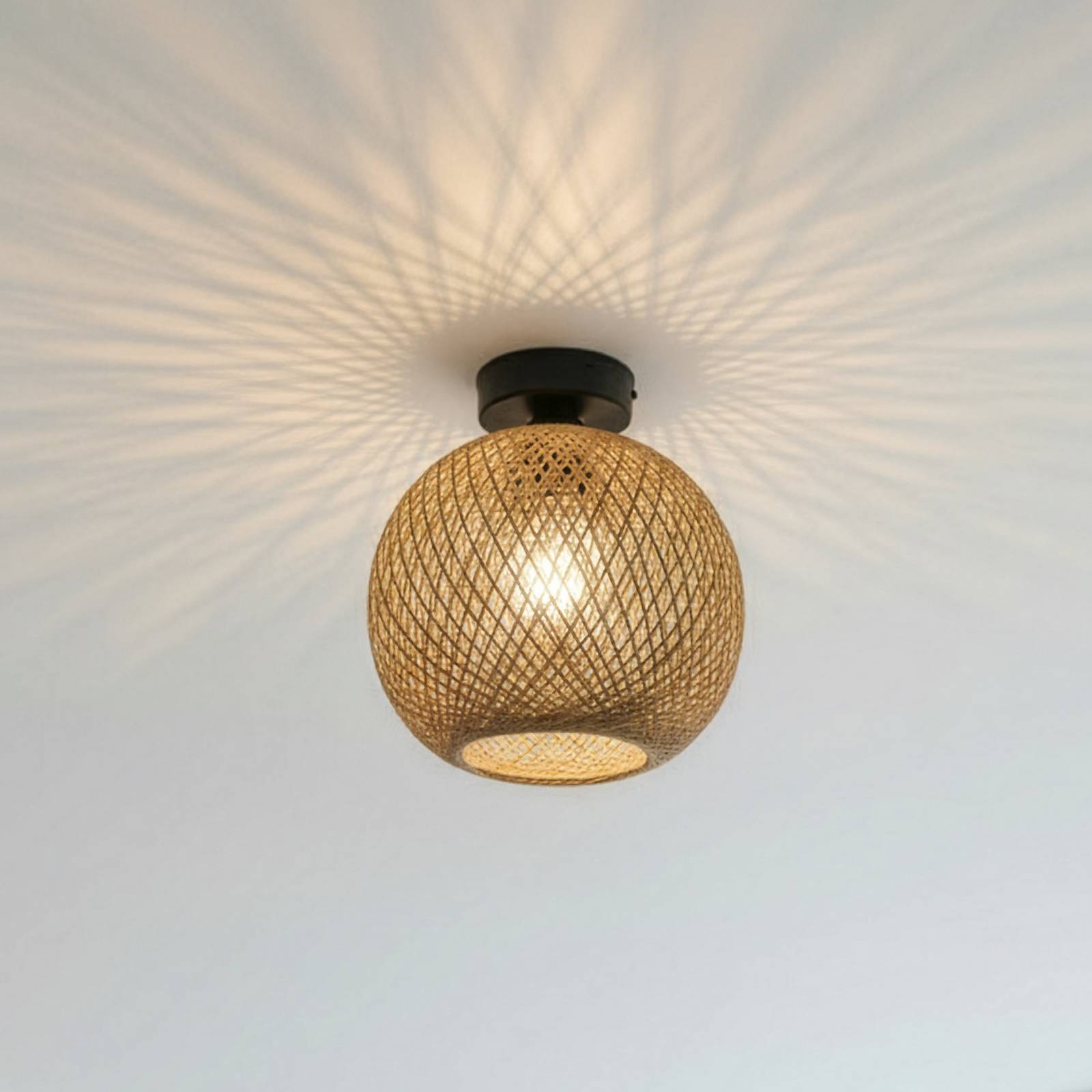 Deckenleuchte Yumak, braun, Ø 26 cm, Seil, 1-flammig günstig online kaufen