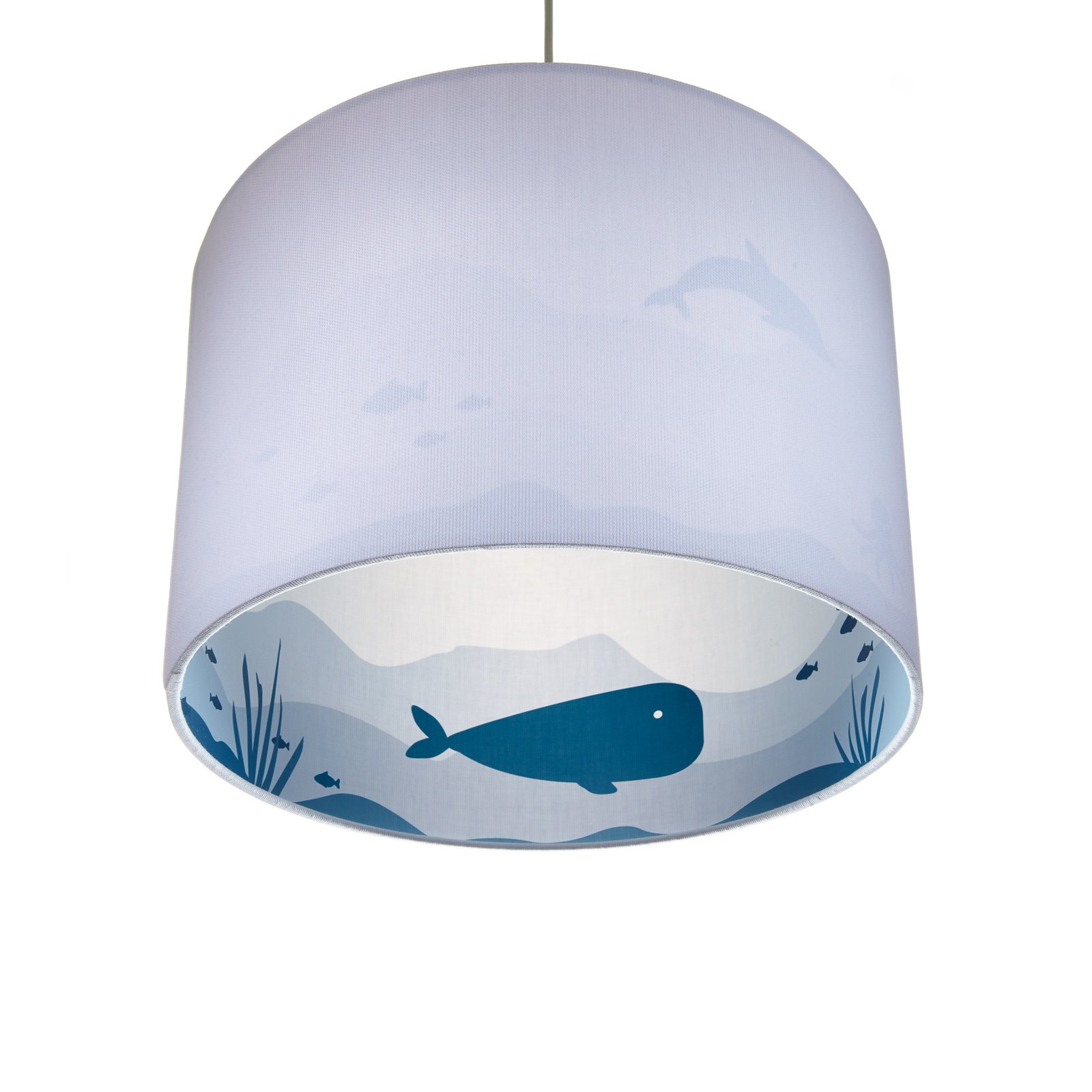 Silhouette whale pendant light in grey/blue