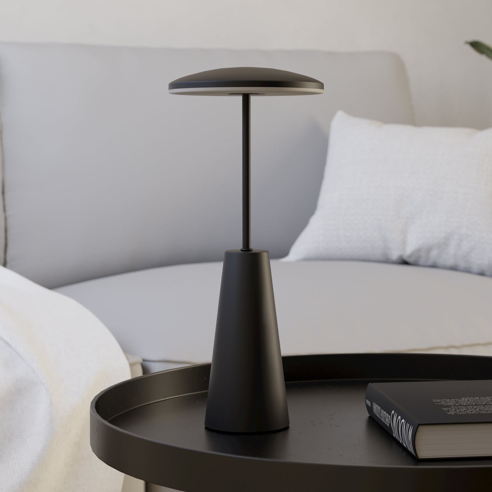 Piccola LED rechargeable light, black, height 28 cm, metal, IP54