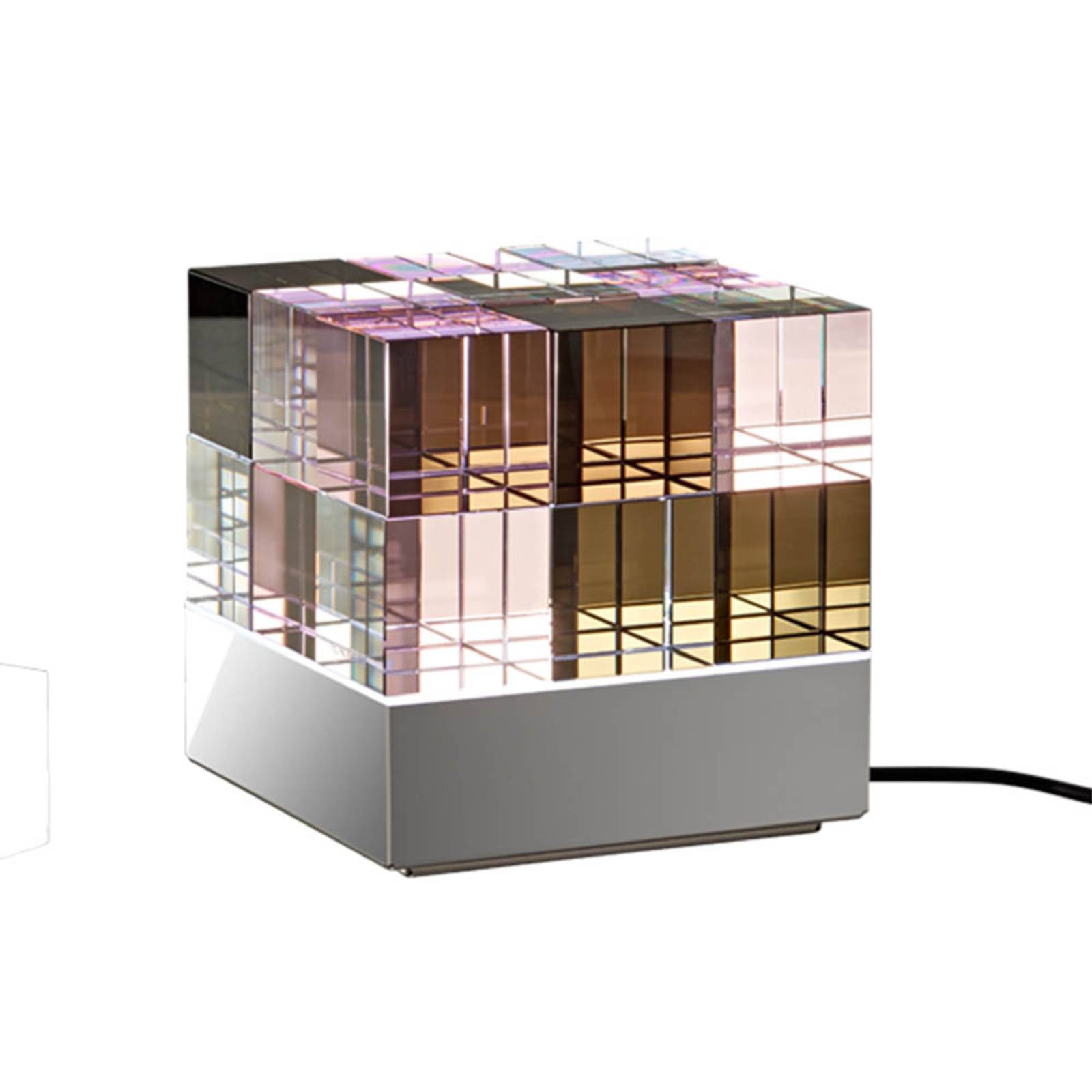 Tecnolumen TECNOLUMEN Cubelight Move table lamp, pink/black, for Living / Dining Room, glass, stainless steel, 12 W, energy efficiency: F, W: 15 cm, H: 15 cm