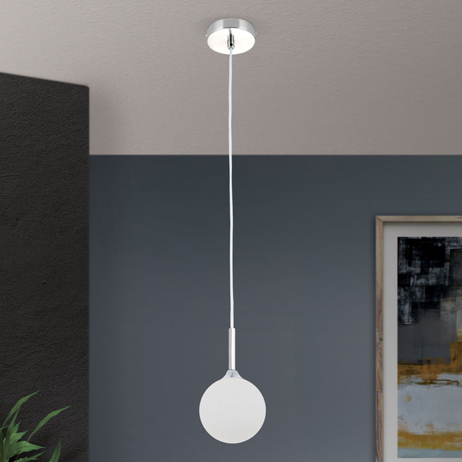 Snowwhite hanging light, one-bulb, nickel