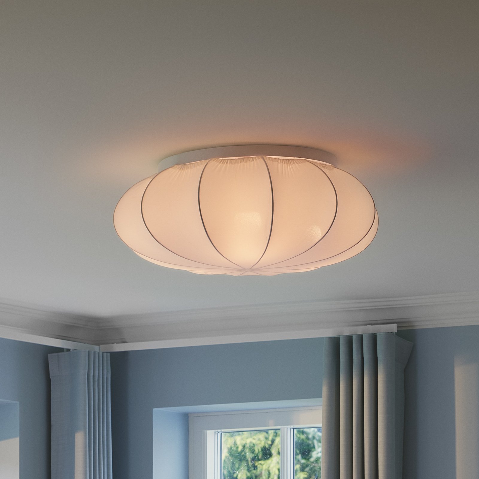 Plafondlamp Aeron, textiel, wit, diameter 60 cm