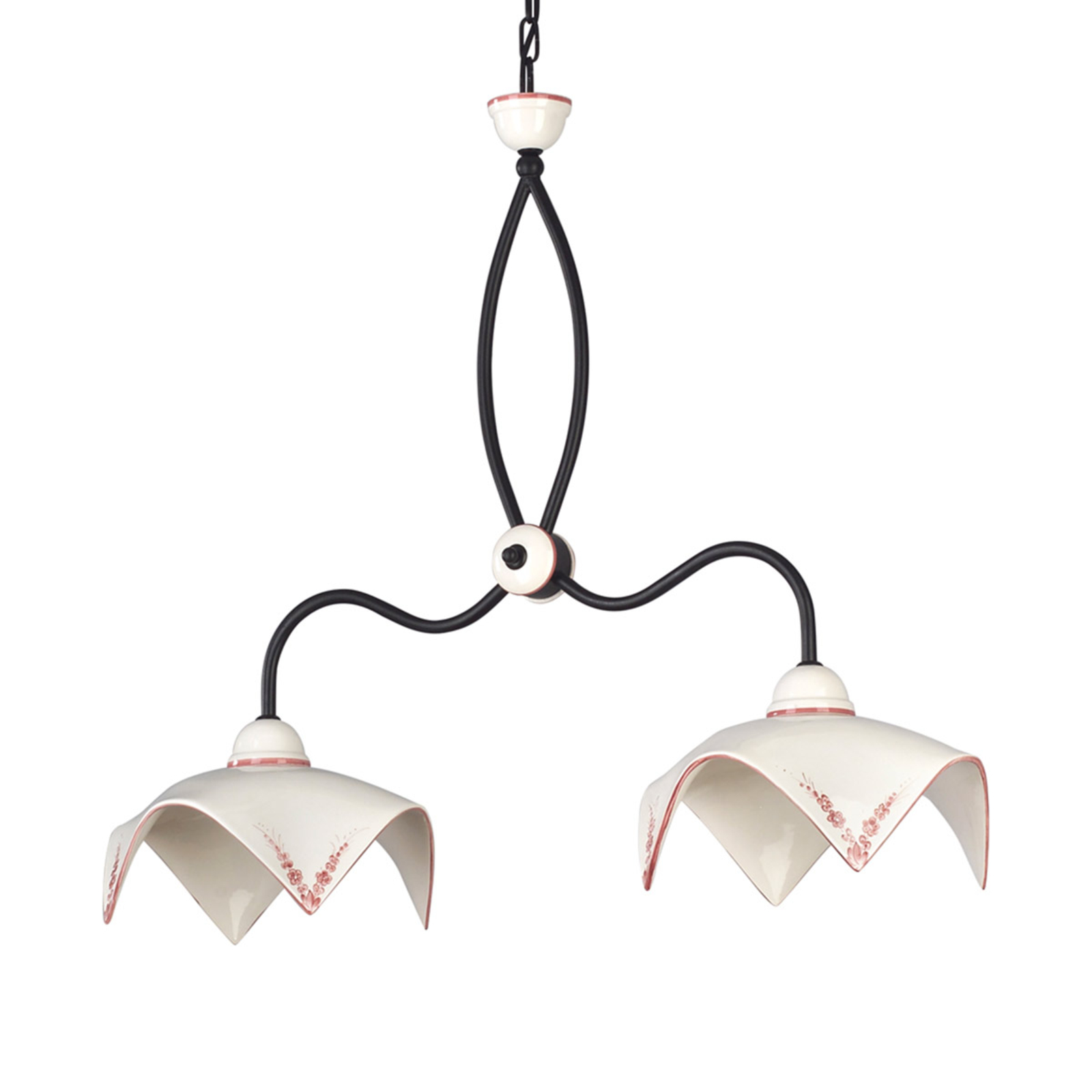 Eurokeramic Striking ceramic hanging light Zaffiro two-bulb, for Living / Dining Room, ceramics, iron, E27, 60 W, energy efficiency: A++, W: 84 cm, H: 40 cm