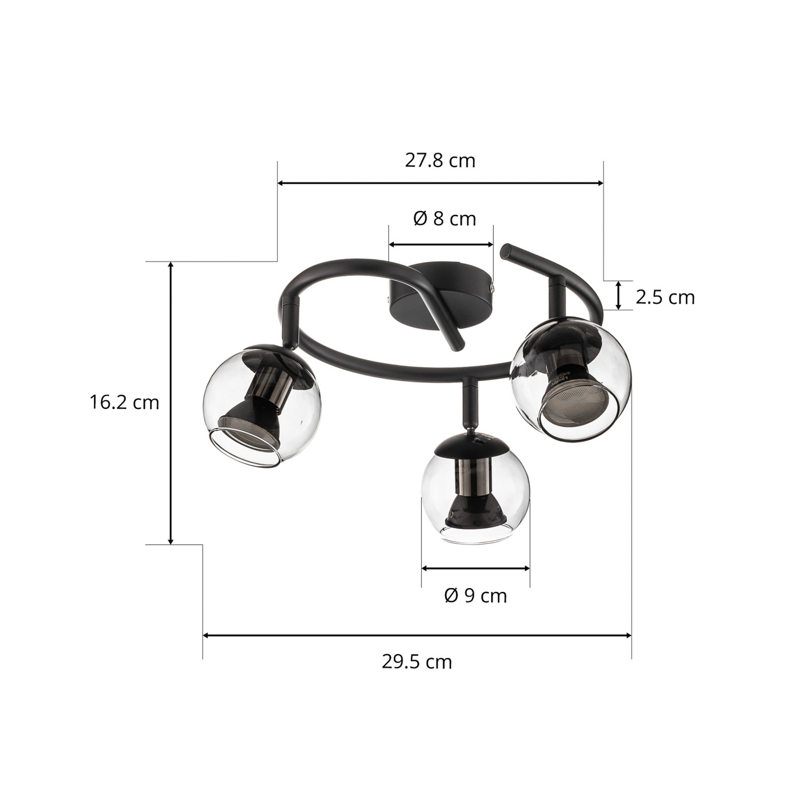 Bodové svítidlo Lindby Samika, 3 světla, kulaté, 29,5 cm, sklo