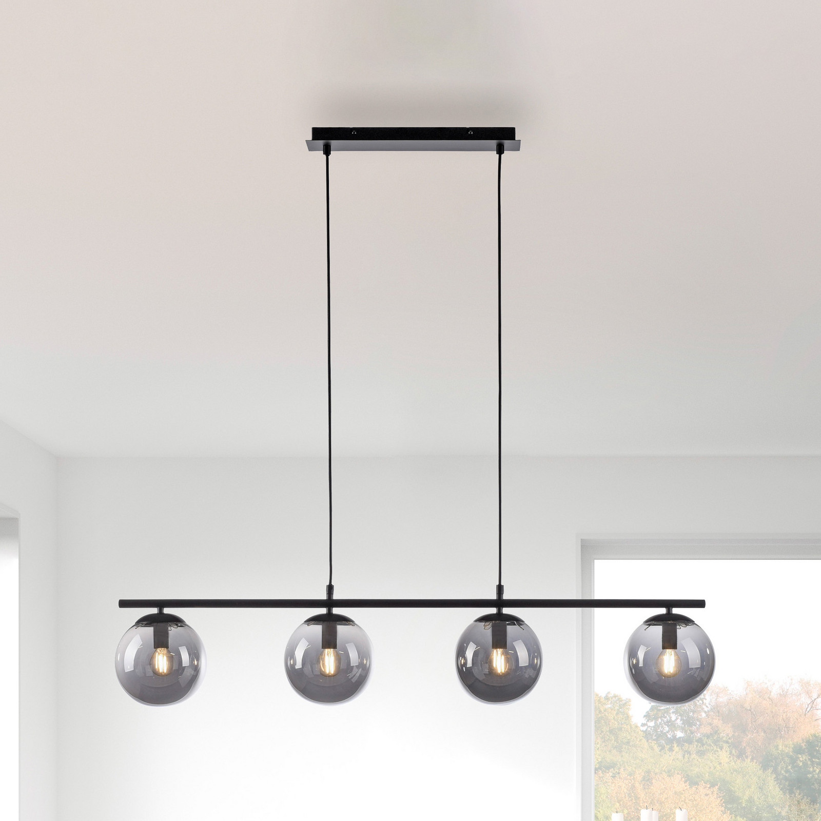 JUST LIGHT. Lampă suspendată Big Widow globuri de sticlă patru lumini - Camera de zi / sufragerie - modern - negru gri fumuriu-transparent - Metal