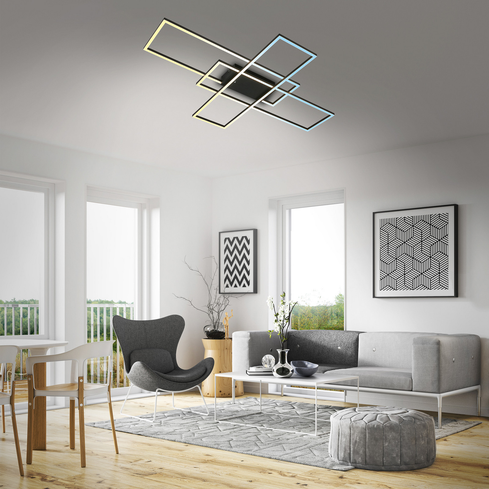 Briloner Plafonieră Roami LED 104x71cm negru CCT telecomandă - Camera de zi / sufragerie - modern - Metal