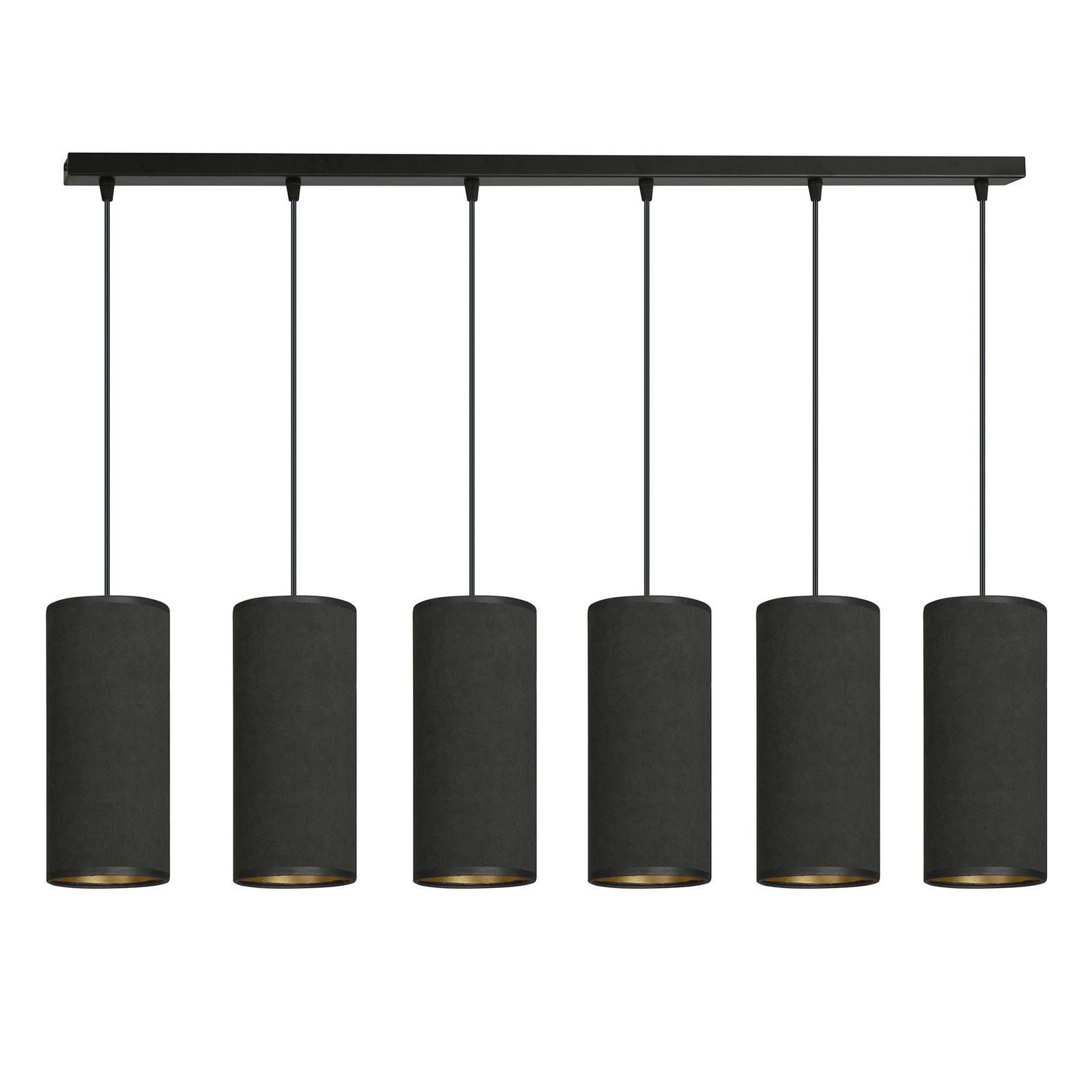 Suspension Joni tissu allongée 6 lampes noir doré