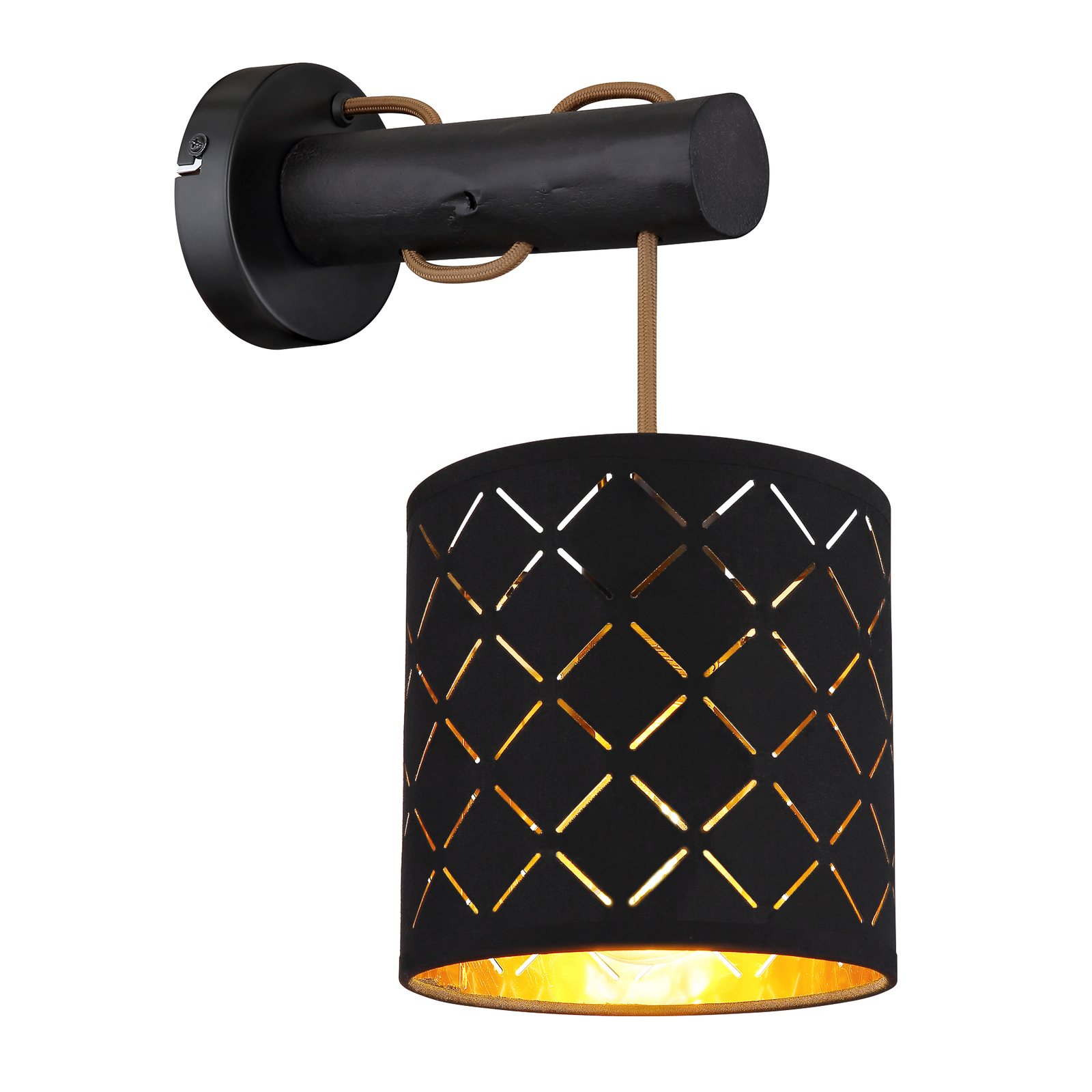 Textiel-wandlamp Clarke, zwart-goud