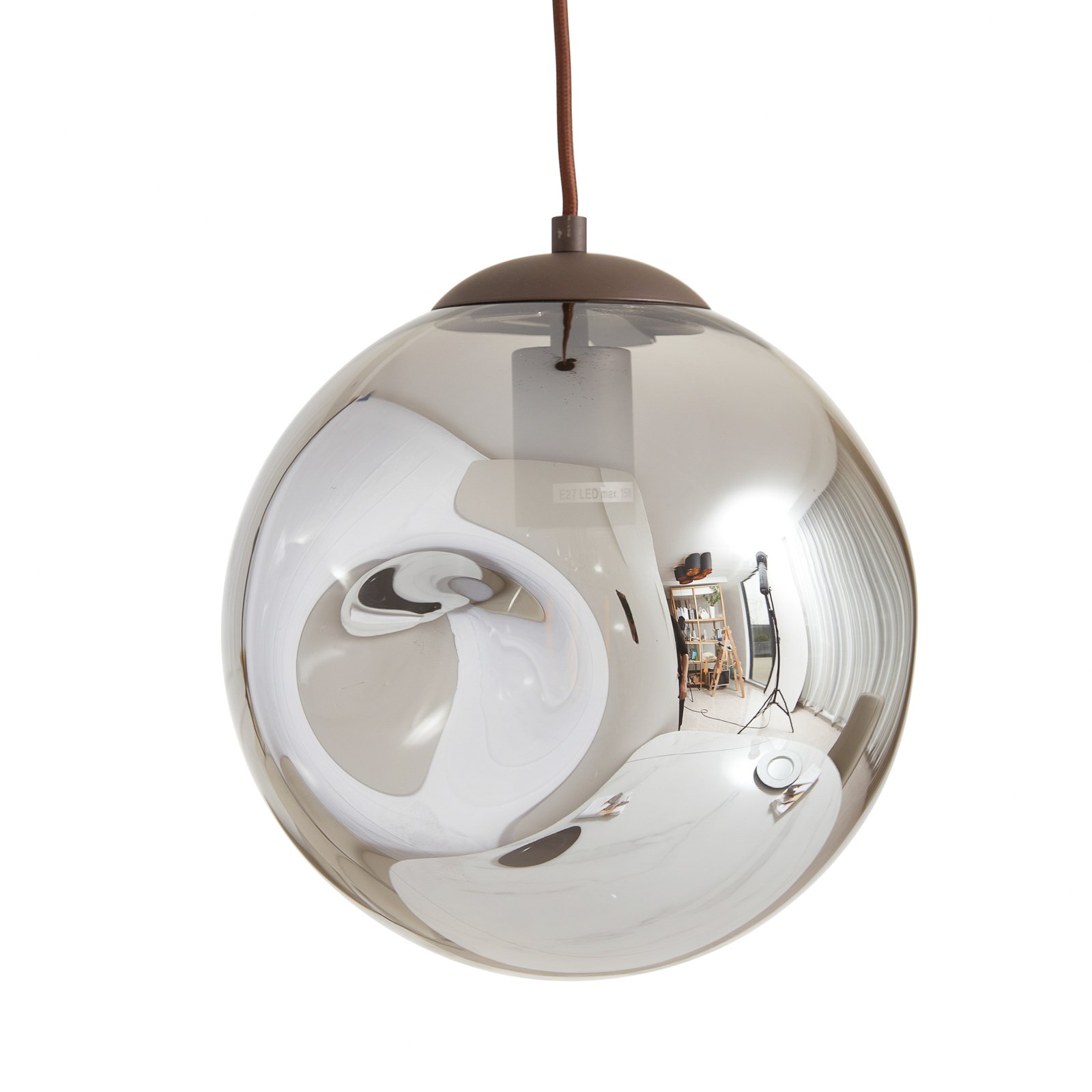 Lindby hanglamp Valentina, E27, Ø 49 cm, rookgrijs, glas