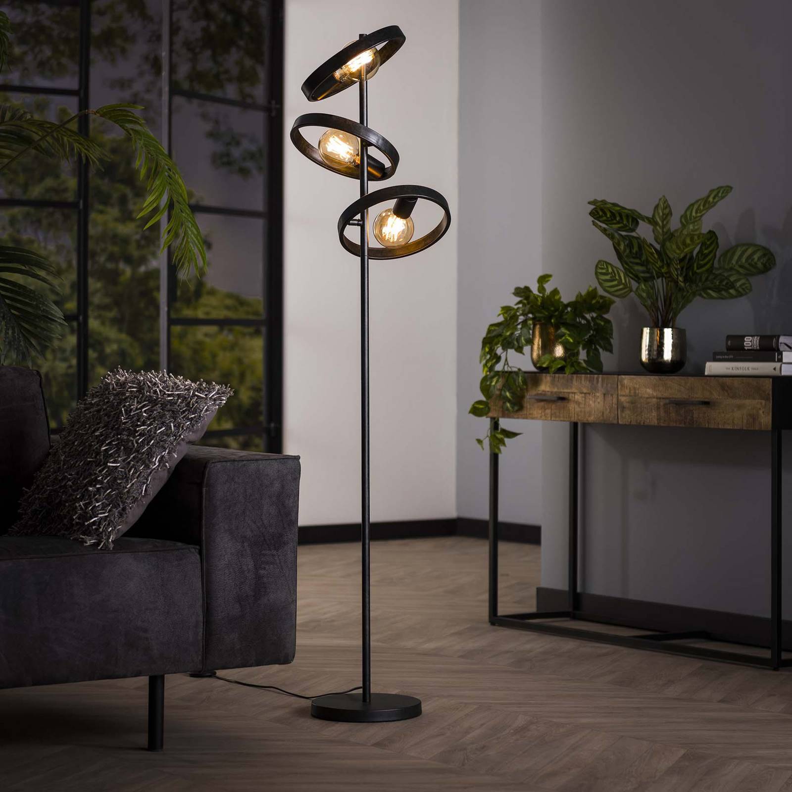 Zijlstra Ringelbach vloerlamp, 3-lamps, antraciet, metaal, E27