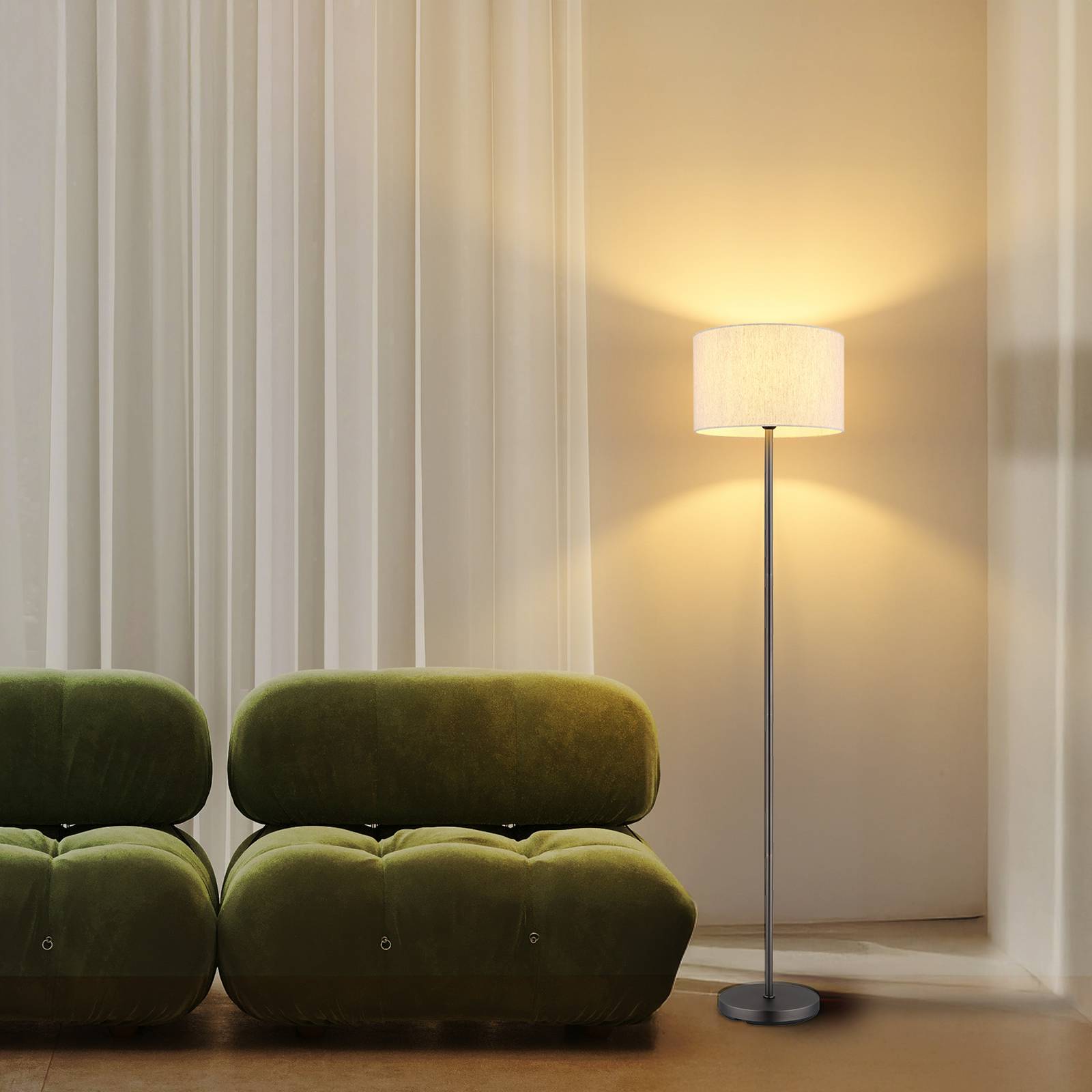 Stehleuchte Thea, creme/schwarz matt, Leinen, Höhe 160 cm günstig online kaufen