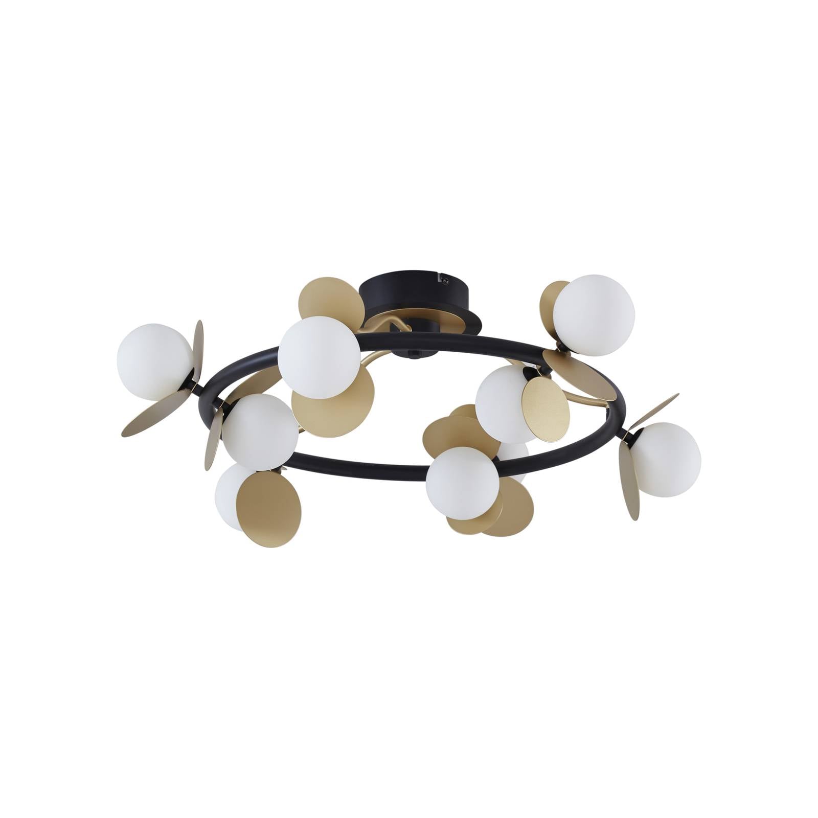 Lucande LED-Deckenlampe Pallo, 9-flg., schwarz/gold, Glas