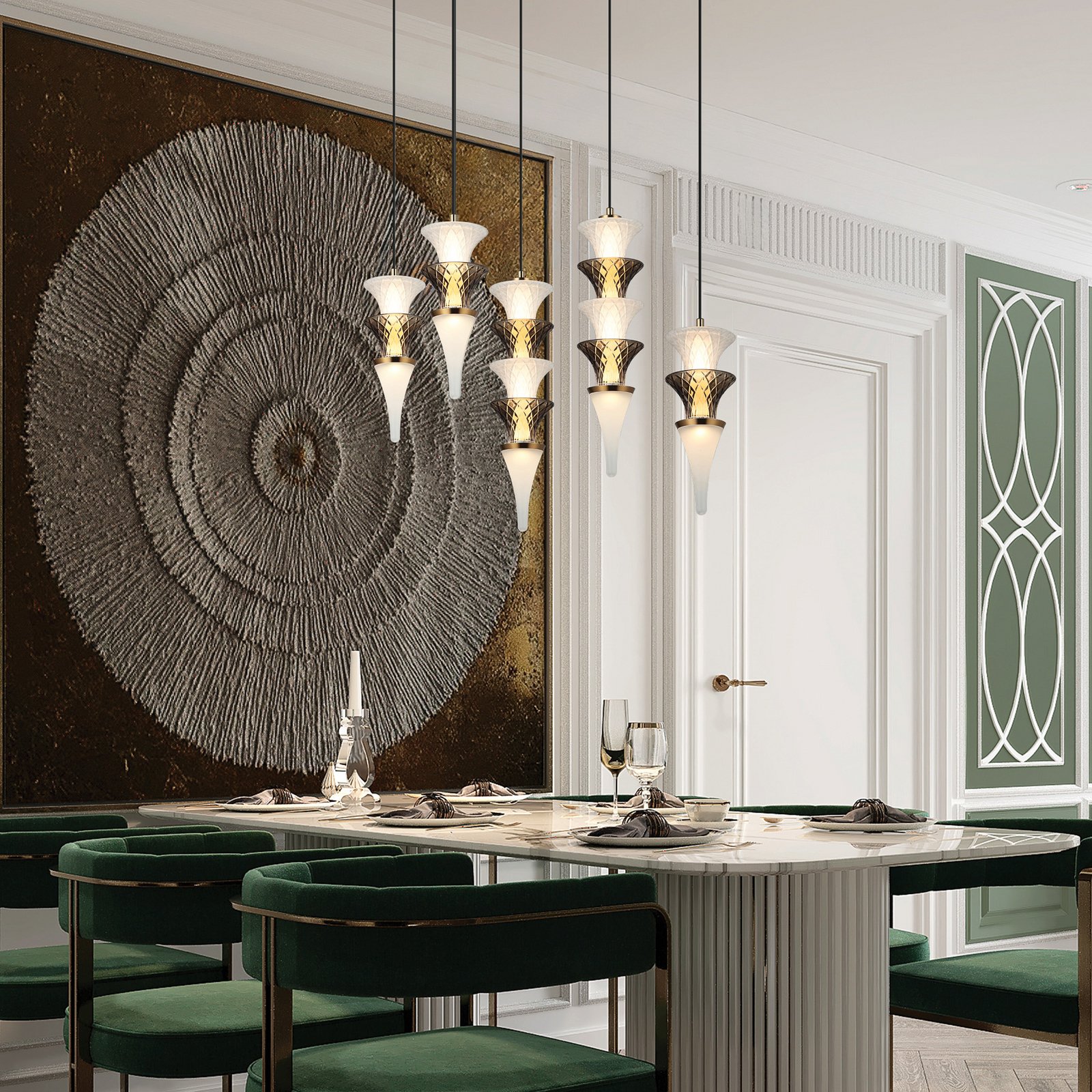 LED-pendellampe Venera, høyde 29 cm, hvit/brun, glass