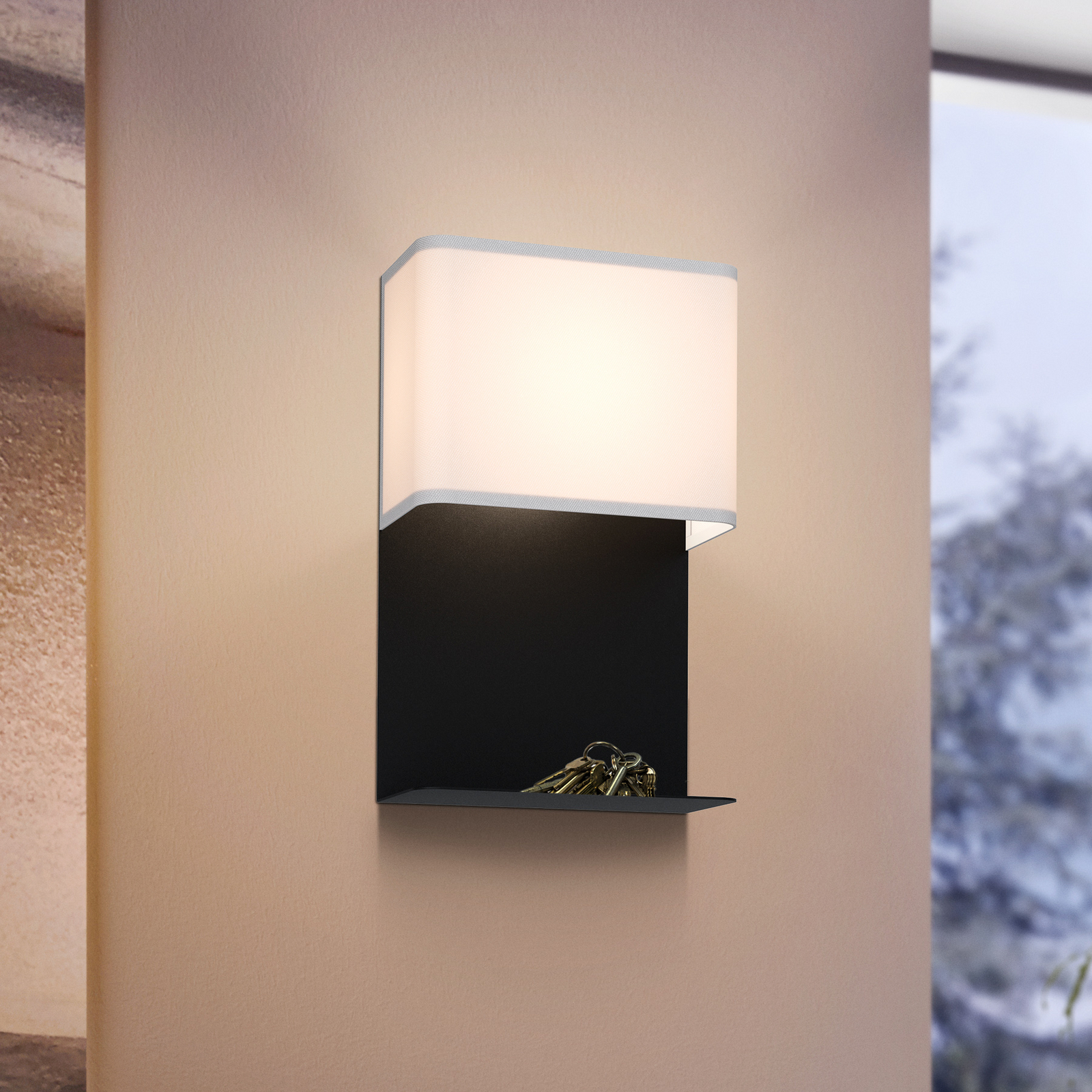 Candeeiro de parede LED Galdakao com tecido, preto/branco